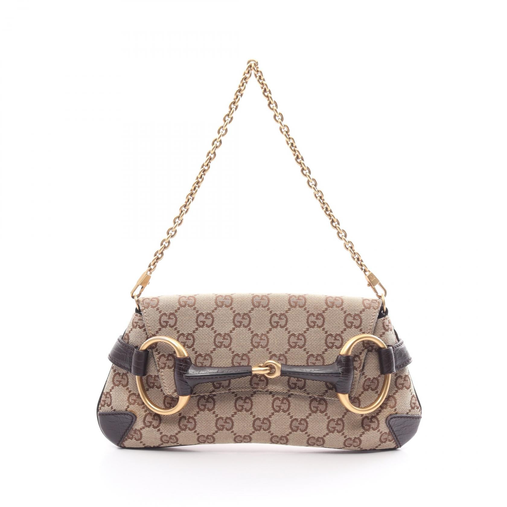 Gucci Horsebit GG Canvas Leather Handbag