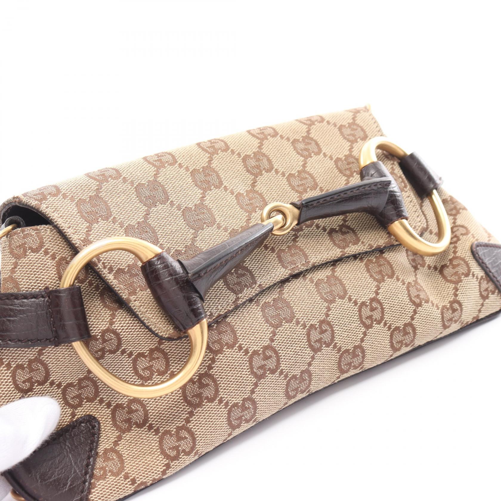 Gucci Horsebit GG Canvas Leather Handbag