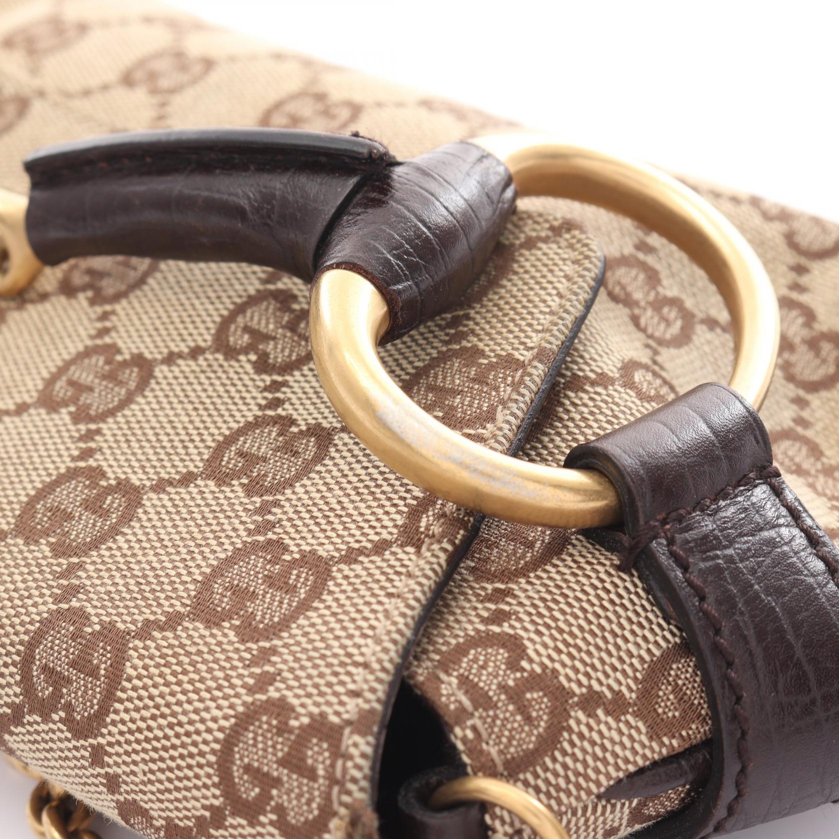 Gucci Horsebit GG Canvas Leather Handbag