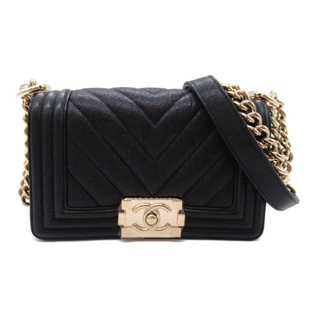 Chanel Boy V-Stitch Caviar Shoulder Bag Black