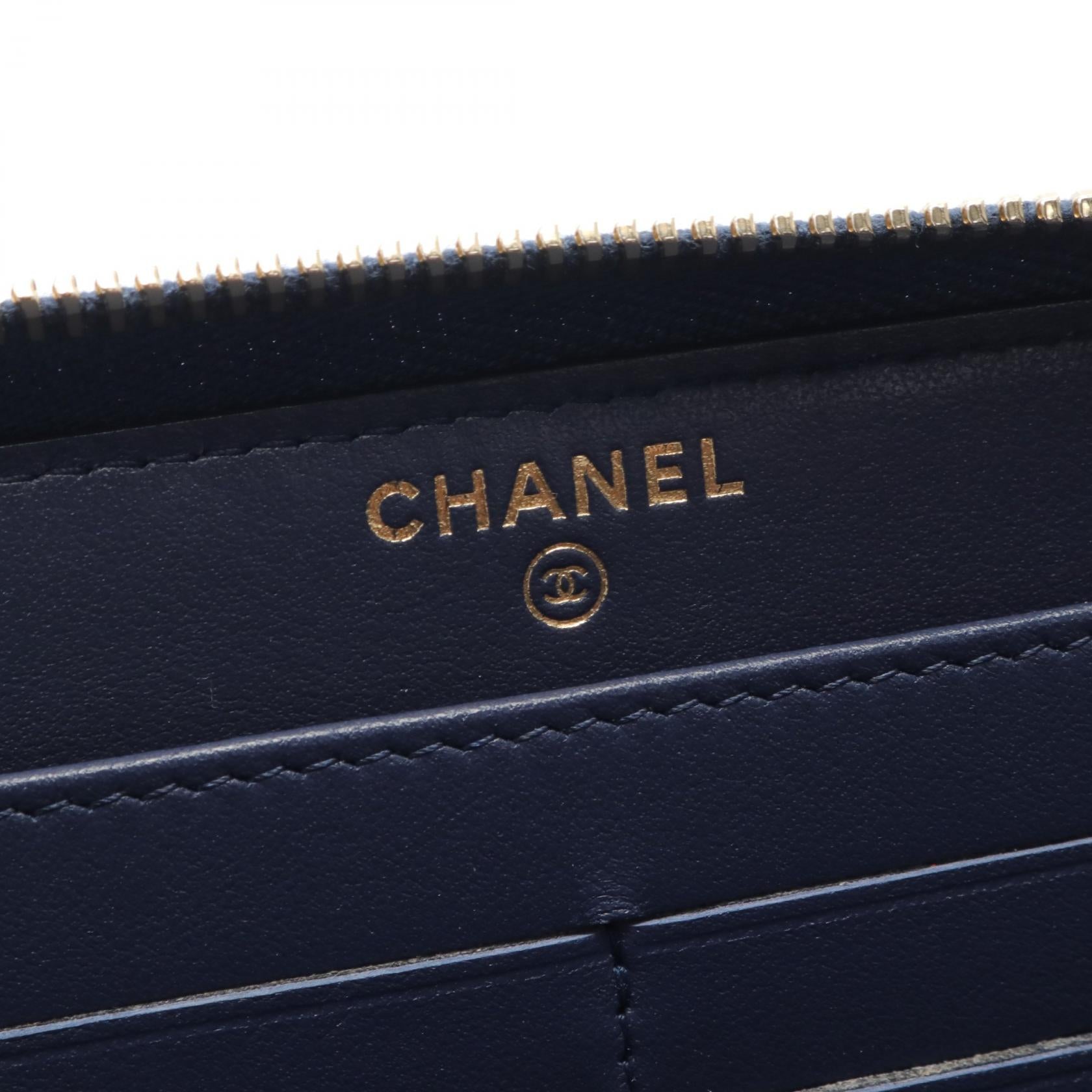 Chanel Deauville Round Long Wallet Leather Fabric