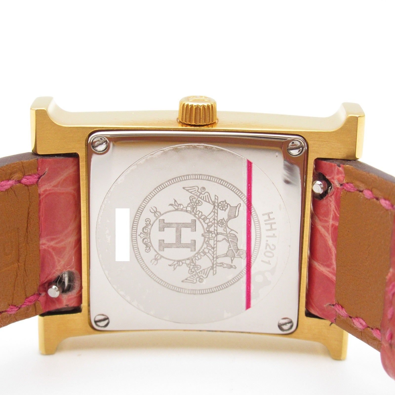 Hermes H Watch Gold Plated Croco Leather Quartz