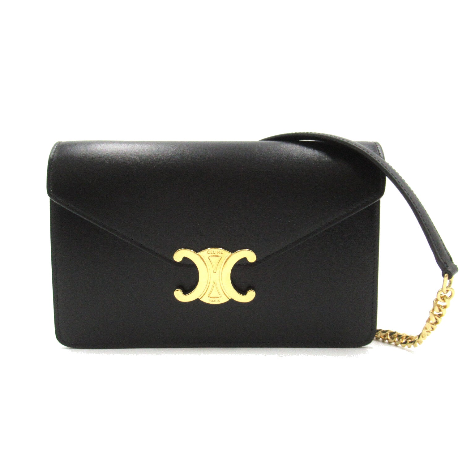 Celine Triomphe Leather Shoulder Bag Black