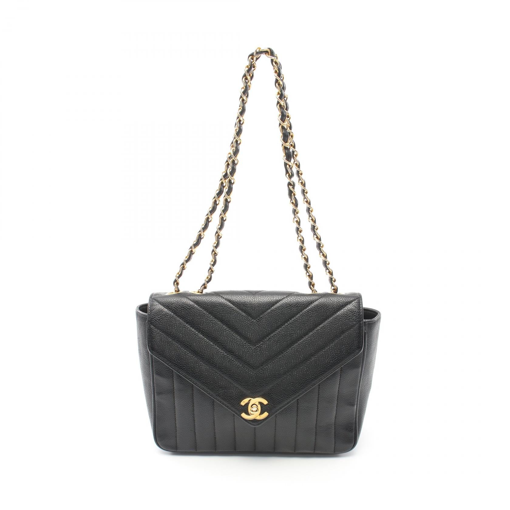 Chanel Chevron V-Stitch Caviar Shoulder Bag