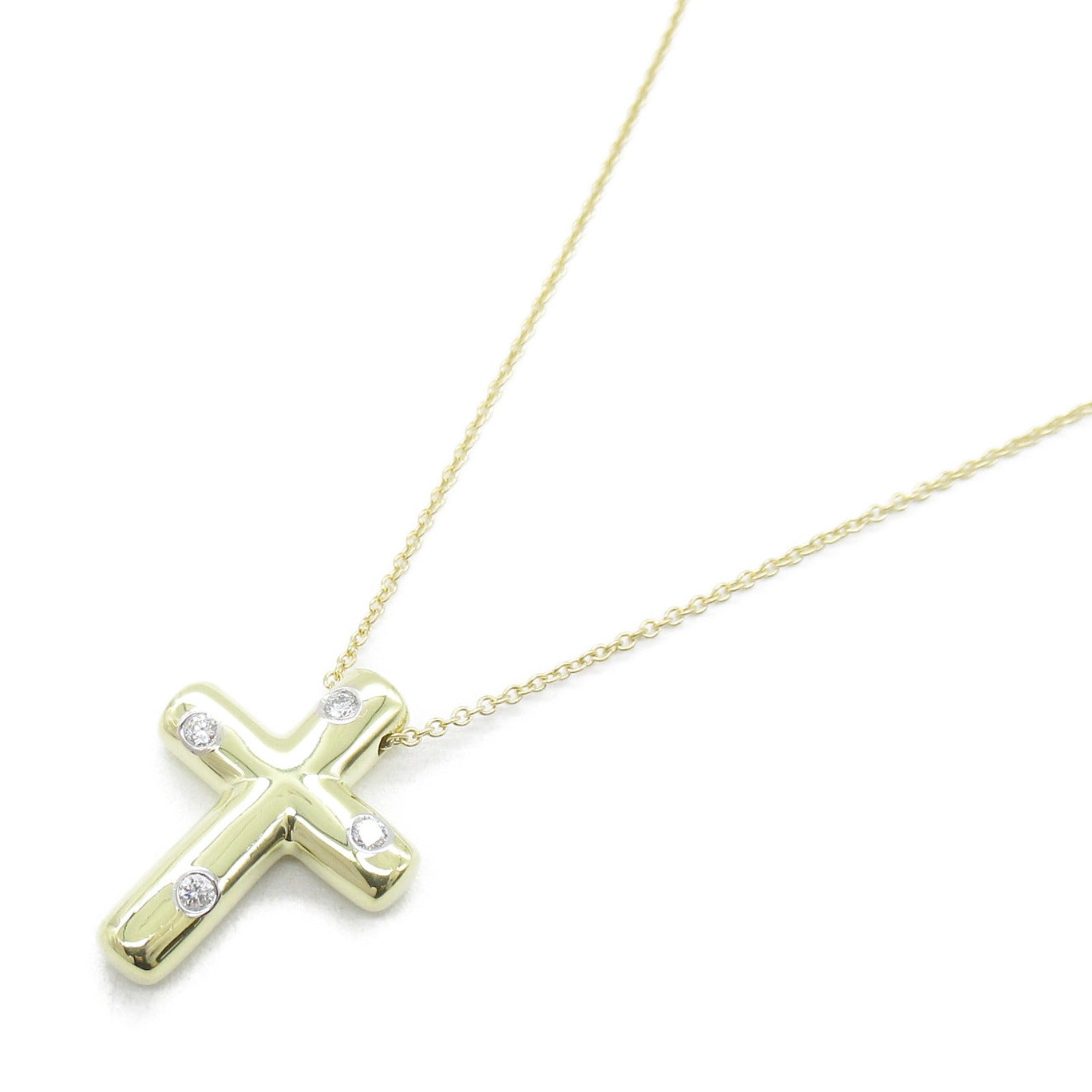 Tiffany & Co Dots Cross 4P Diamond Necklace K18 YG