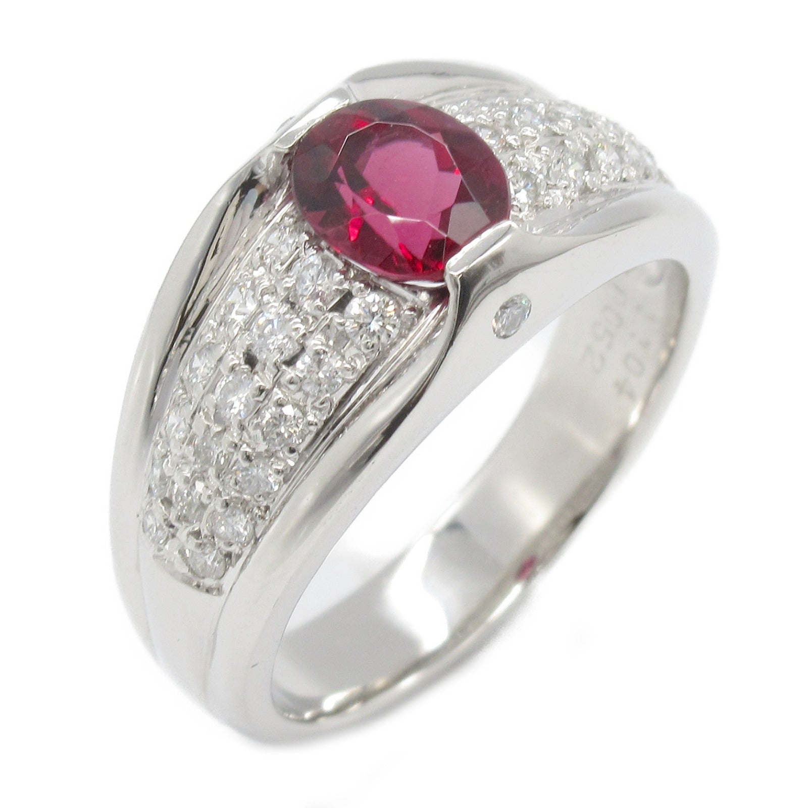 Red Tourmaline Diamond Ring Pt900 Platinum Jewelry