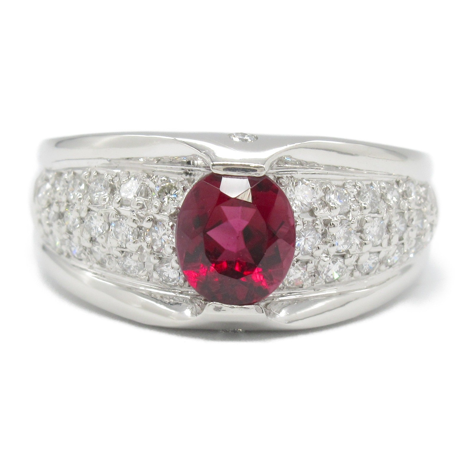 Red Tourmaline Diamond Ring Pt900 Platinum Jewelry