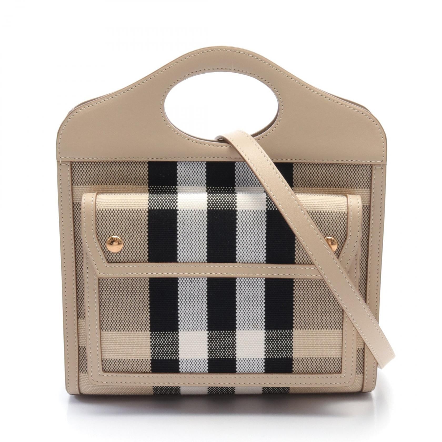 Burberry Canvas Leather Handbag Beige/Black