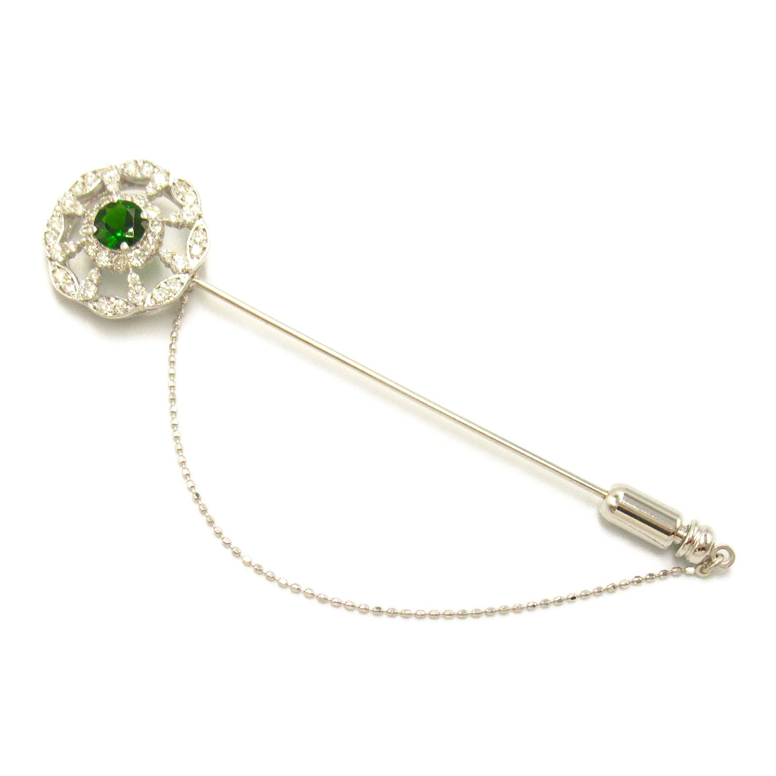 Chrome Diopside Diamond Brooch K18WG White Gold