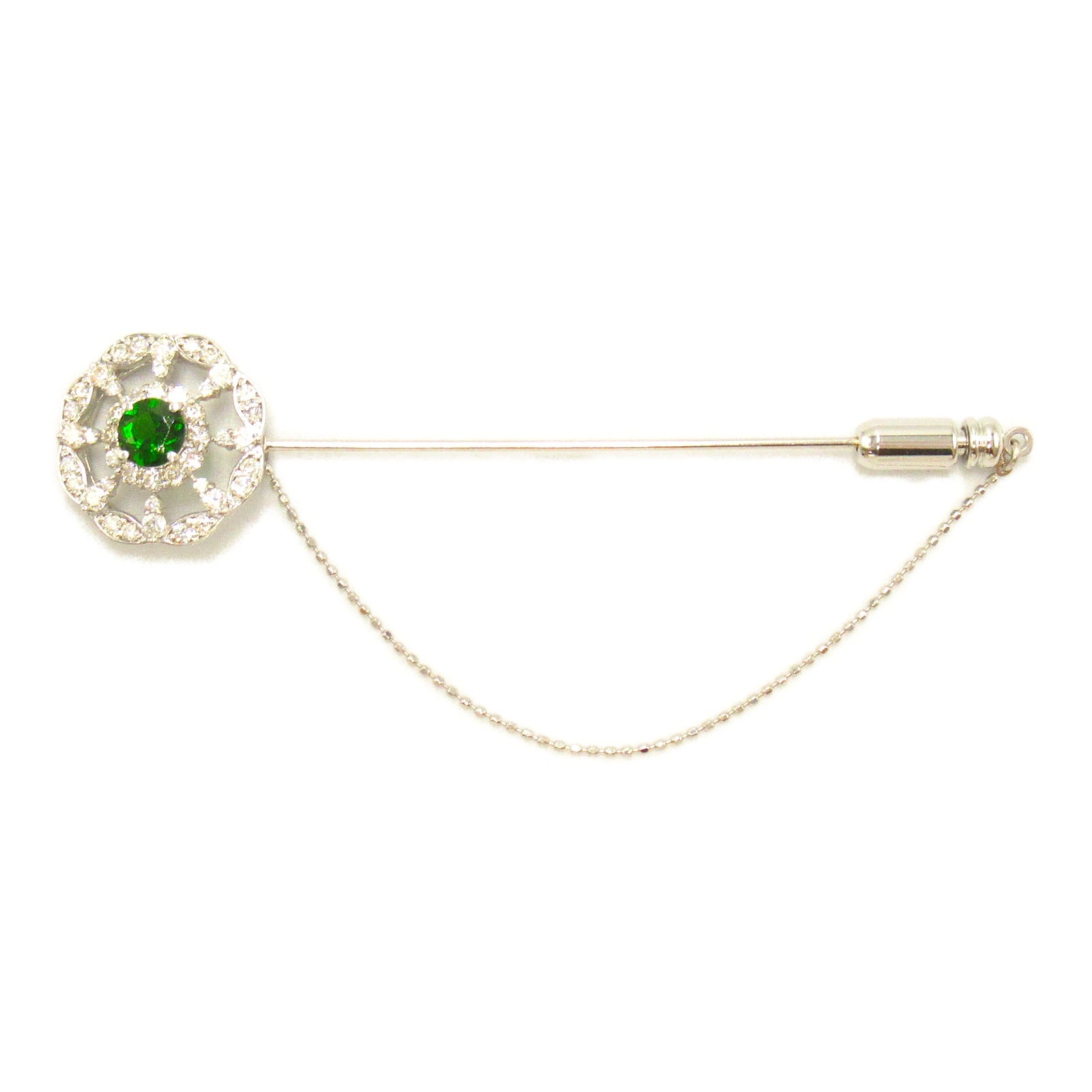 Chrome Diopside Diamond Brooch K18WG White Gold