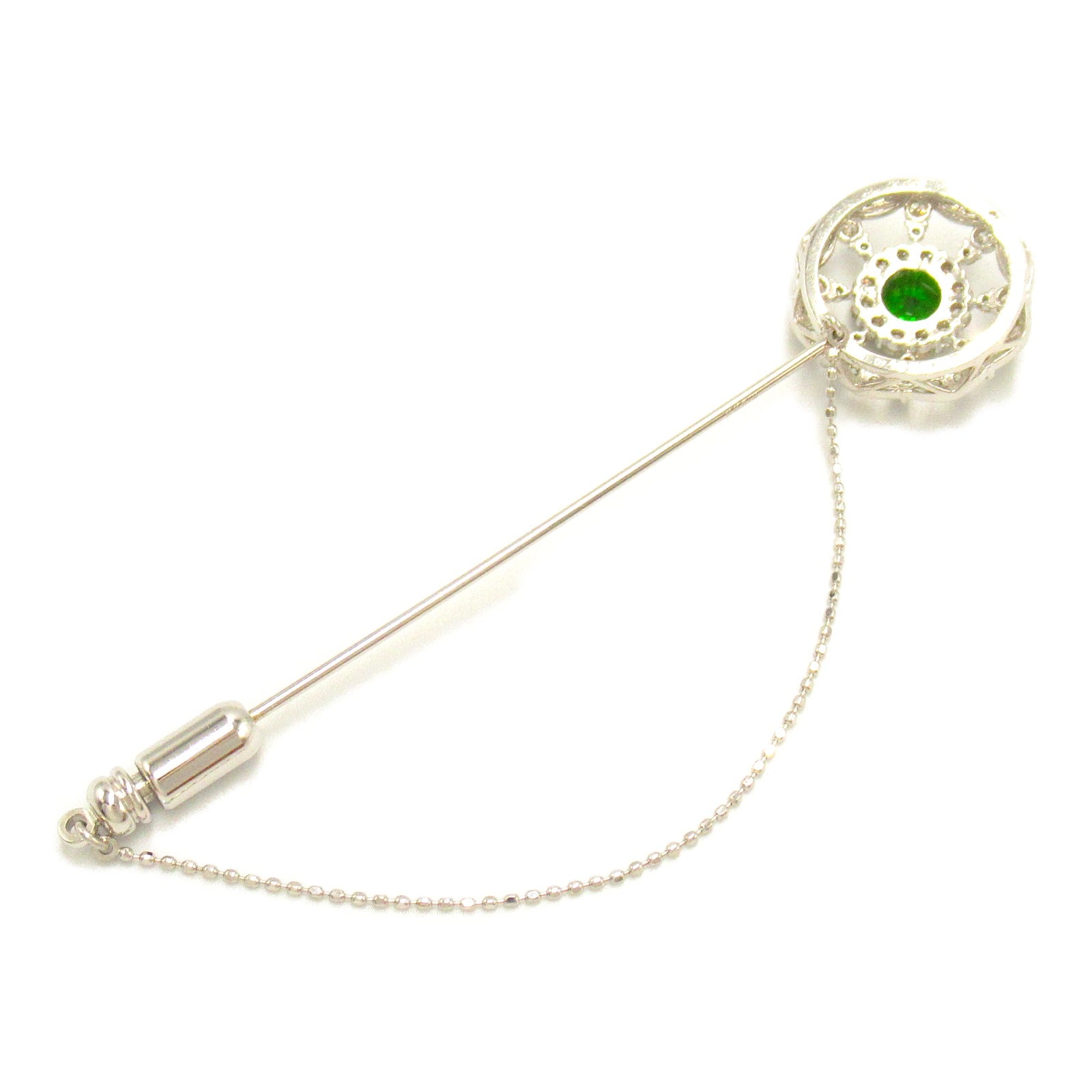 Chrome Diopside Diamond Brooch K18WG White Gold