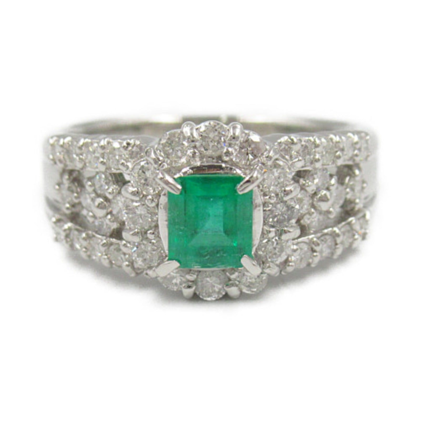 LuxUness Platinum Emerald Ring  Metal Ring in Great Condition