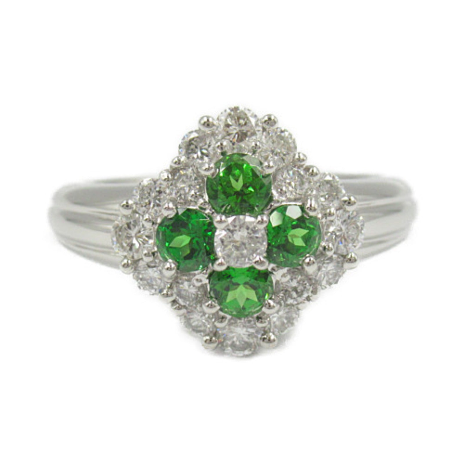 LuxUness Platinum Emerald Diamond Ring  Metal Ring in Great Condition