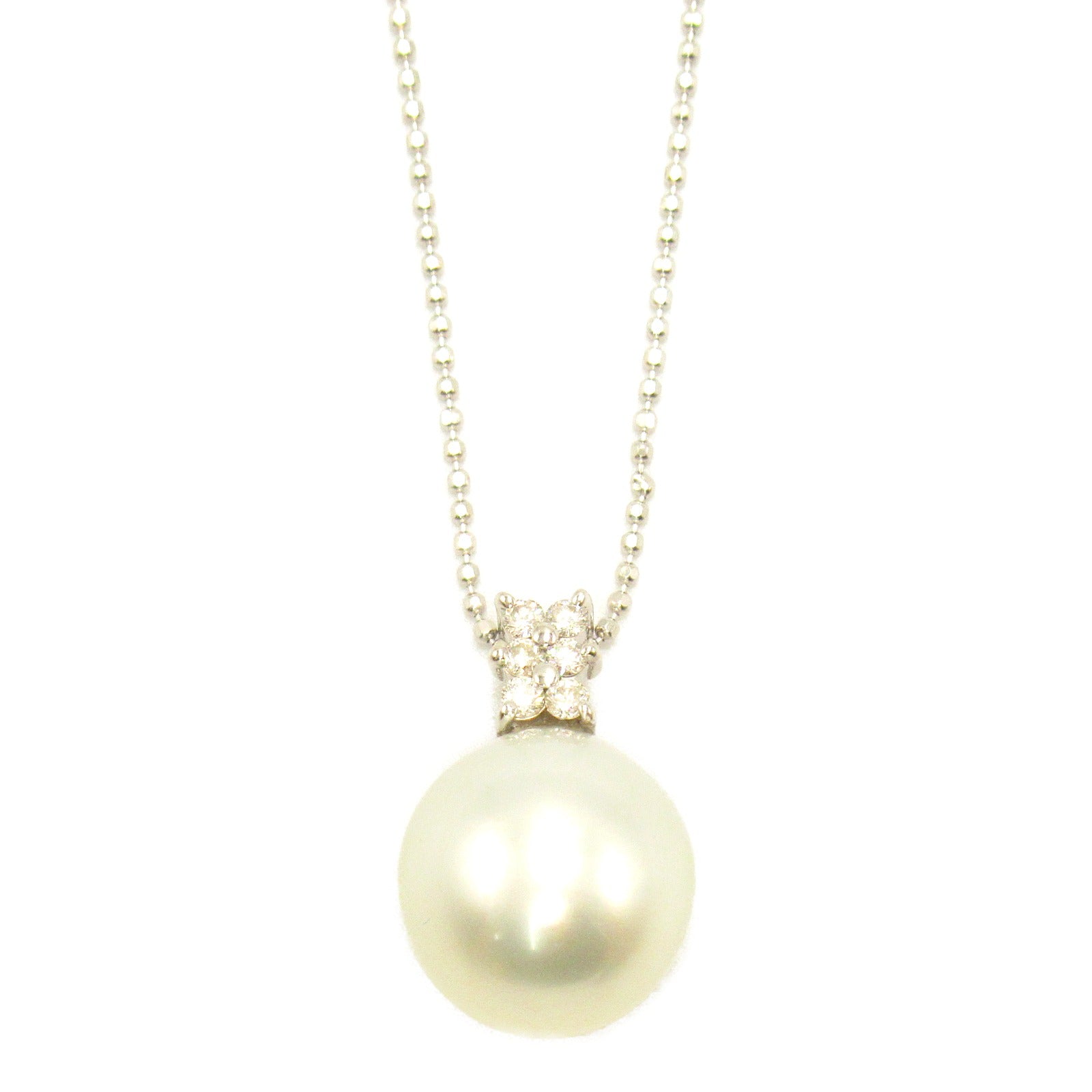 K18WG White Gold Pearl Diamond Necklace