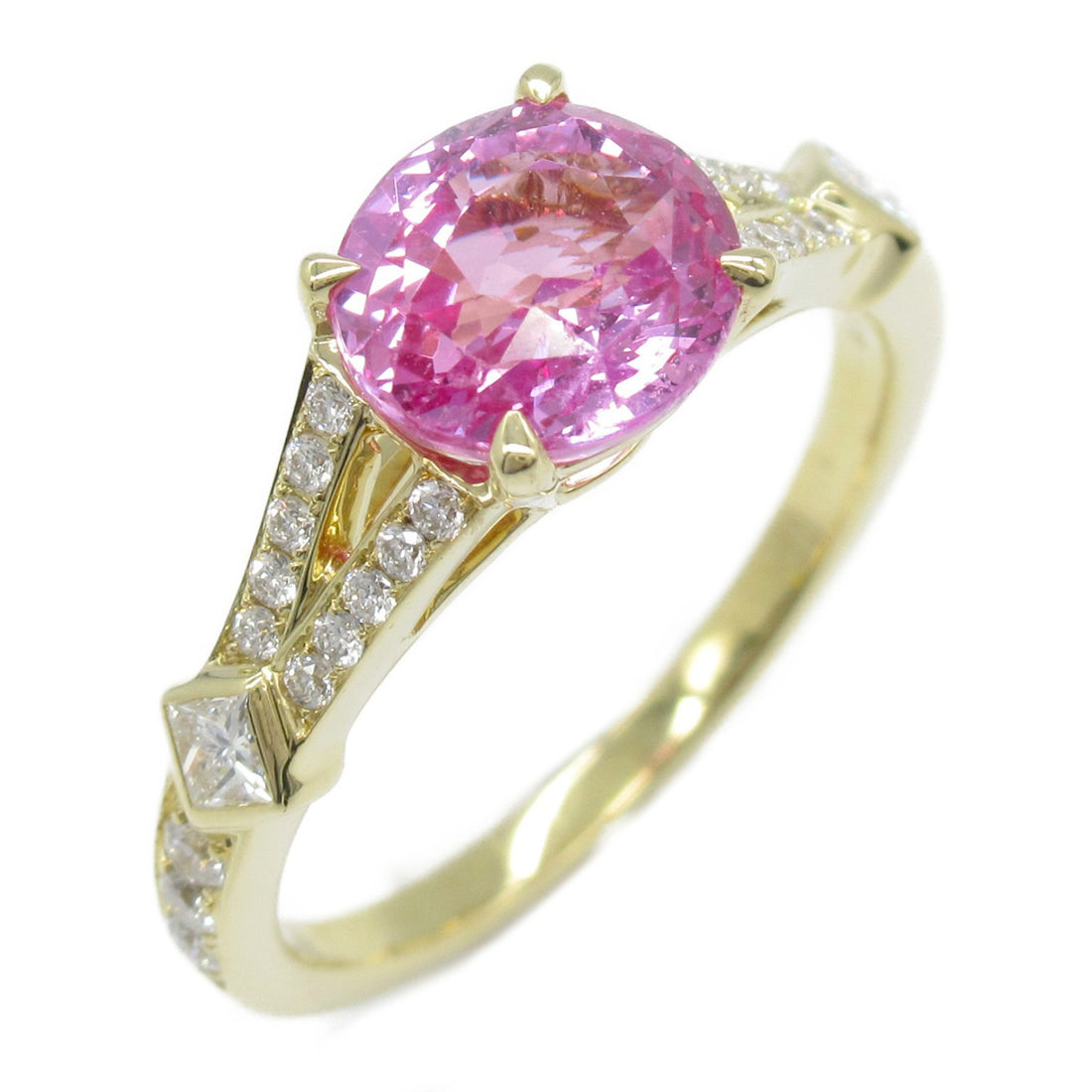 K18 Yellow Gold Pink Sapphire Diamond Ring