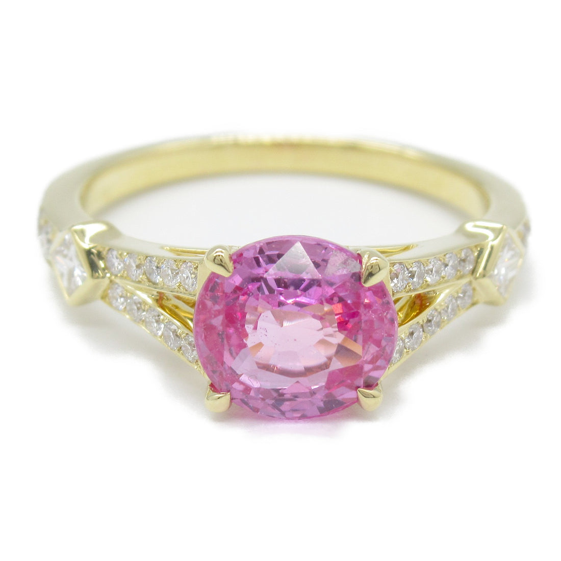 K18 Yellow Gold Pink Sapphire Diamond Ring