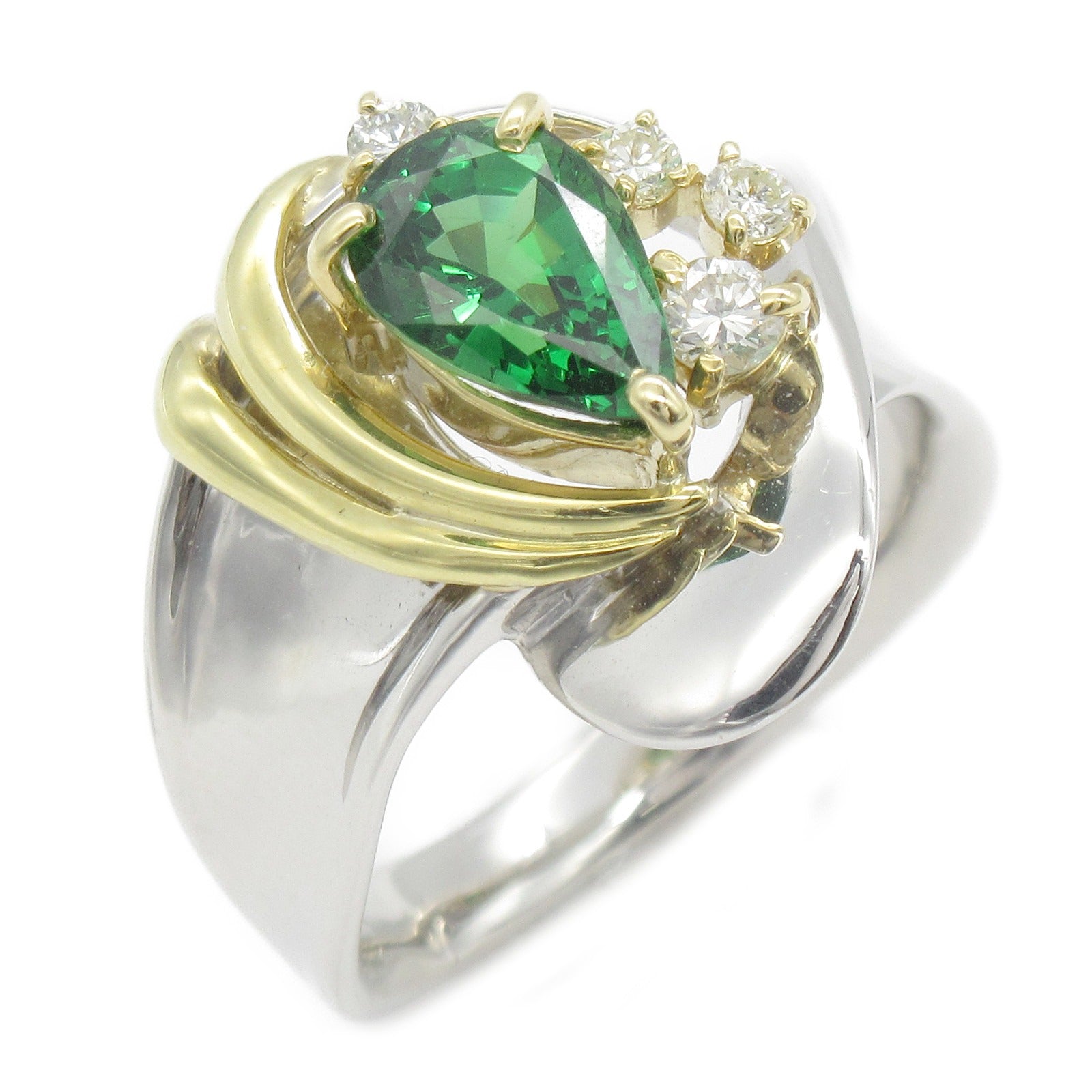 Tsavorite Diamond Ring Pt900 Platinum K18 Yellow Gold