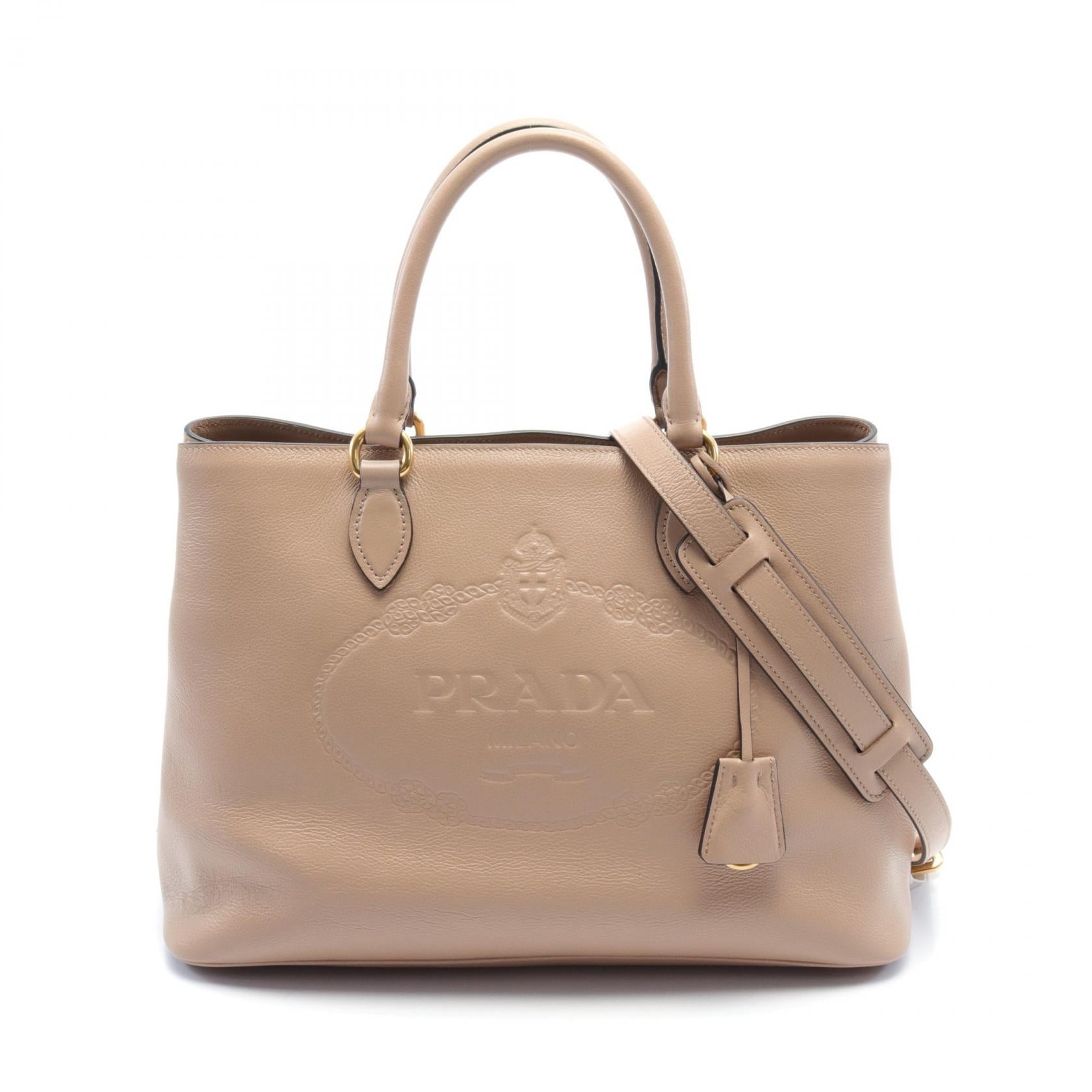 Prada Logo Embossed Leather Handbag Leather Handbag 1BA579 in Great Condition