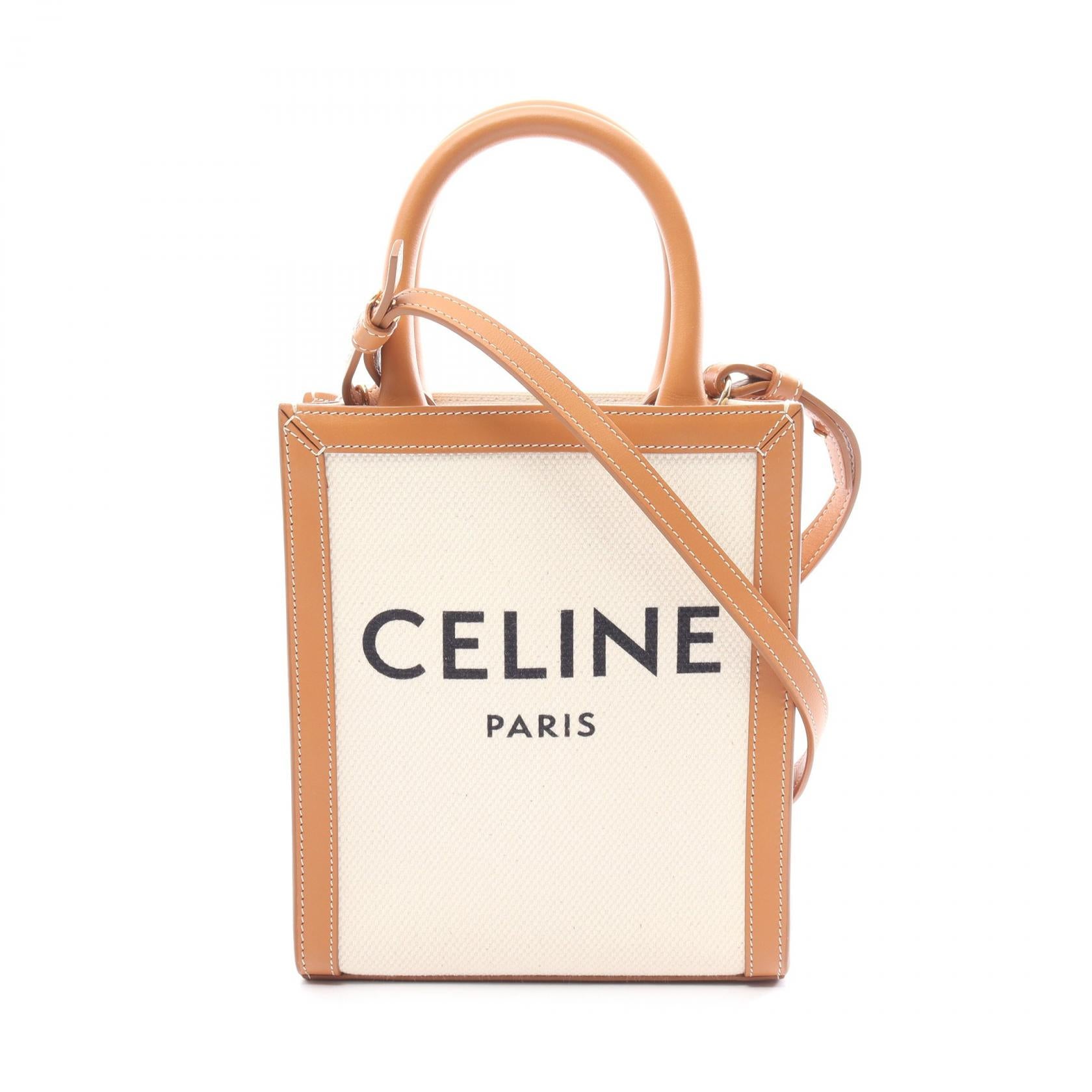 Celine Mini Vertical Cabas Canvas Leather Handbag