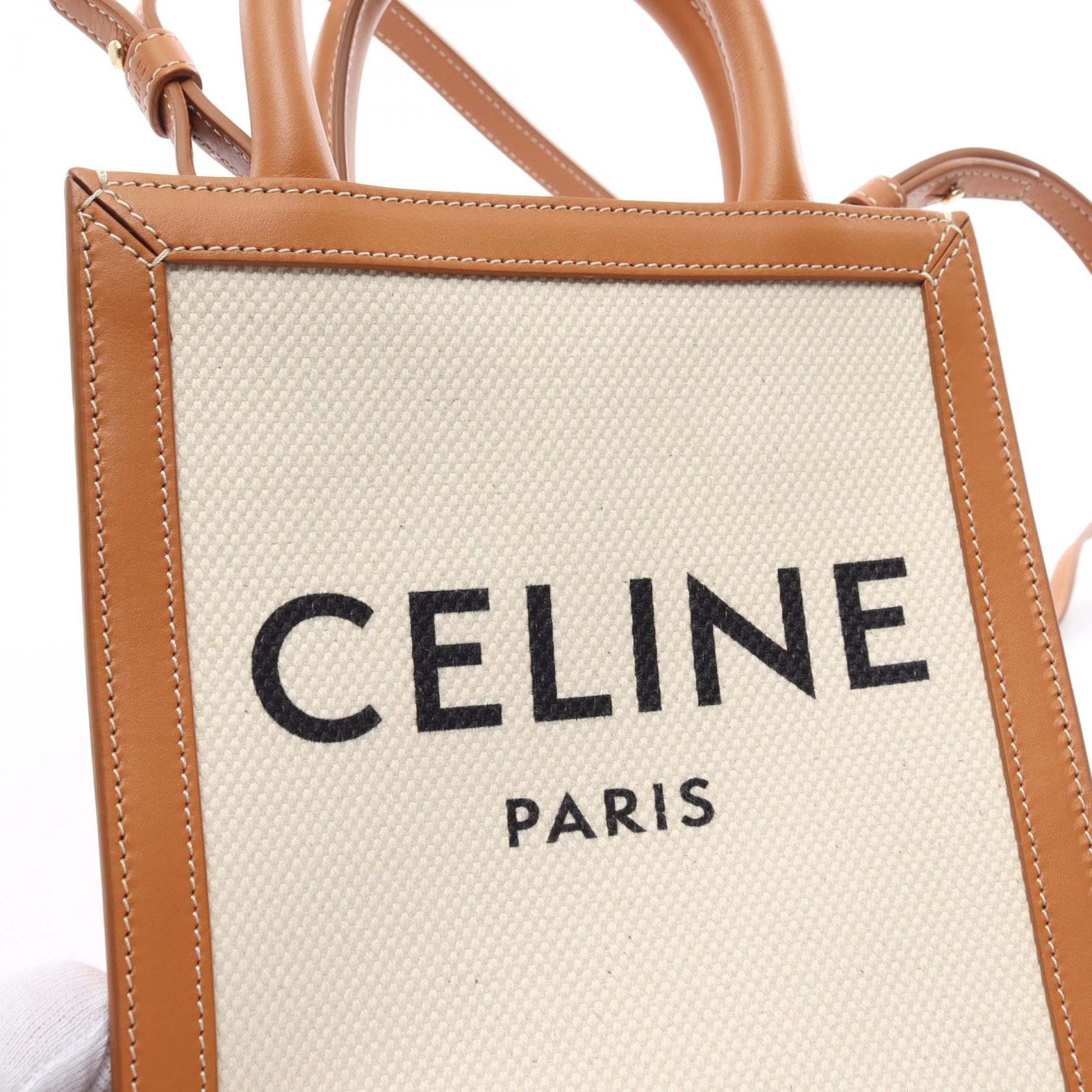 Celine Mini Vertical Cabas Canvas Leather Handbag