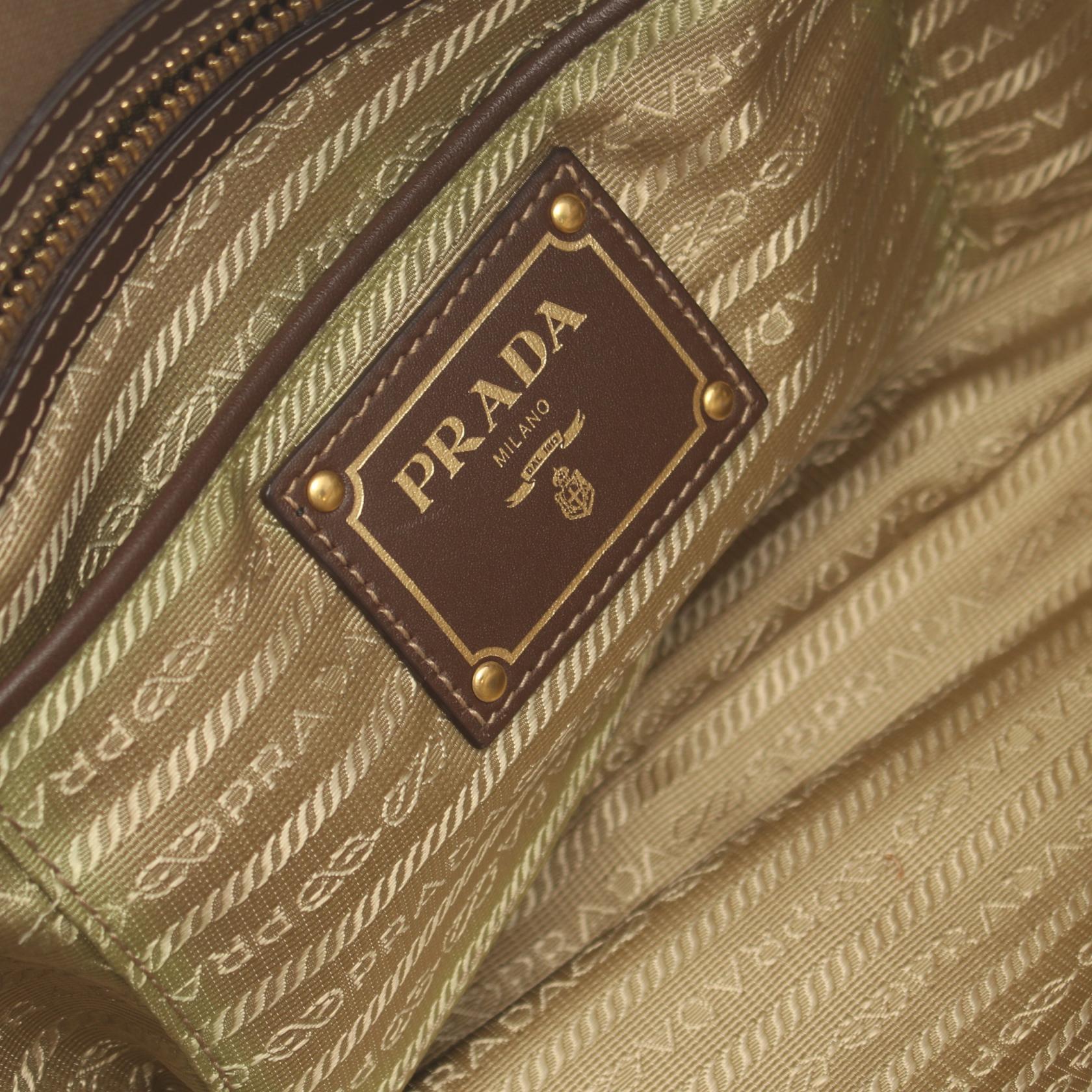 Prada Logo Jacquard Canvas Leather Tote Bag