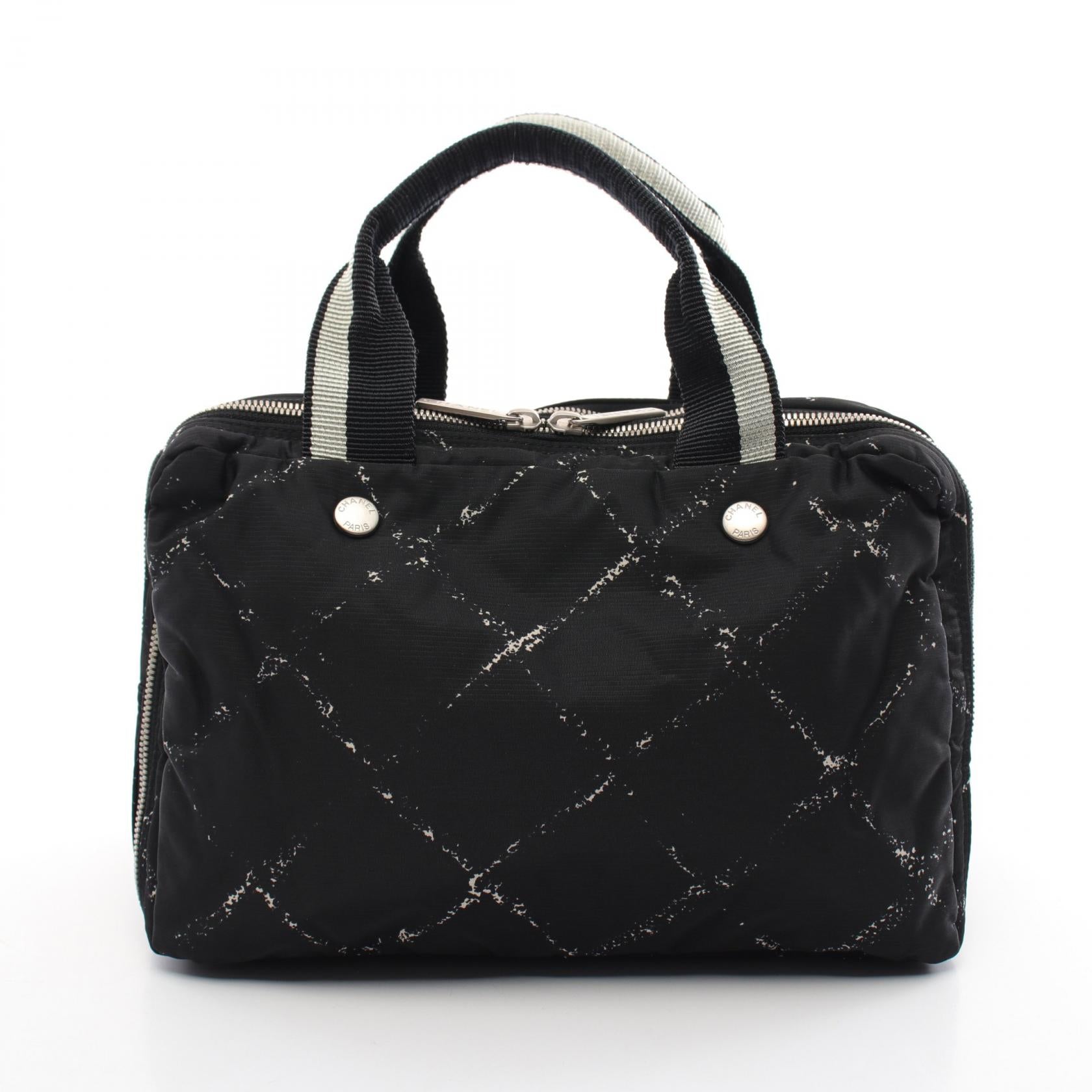 Chanel Nylon Travel Line Handbag Black Ivory