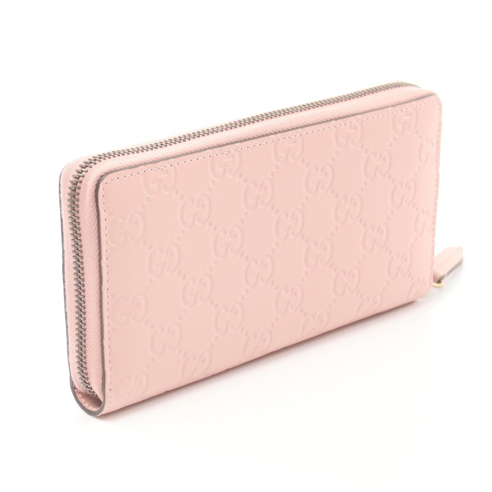 Gucci Linea Cat Leather Round Wallet Pink