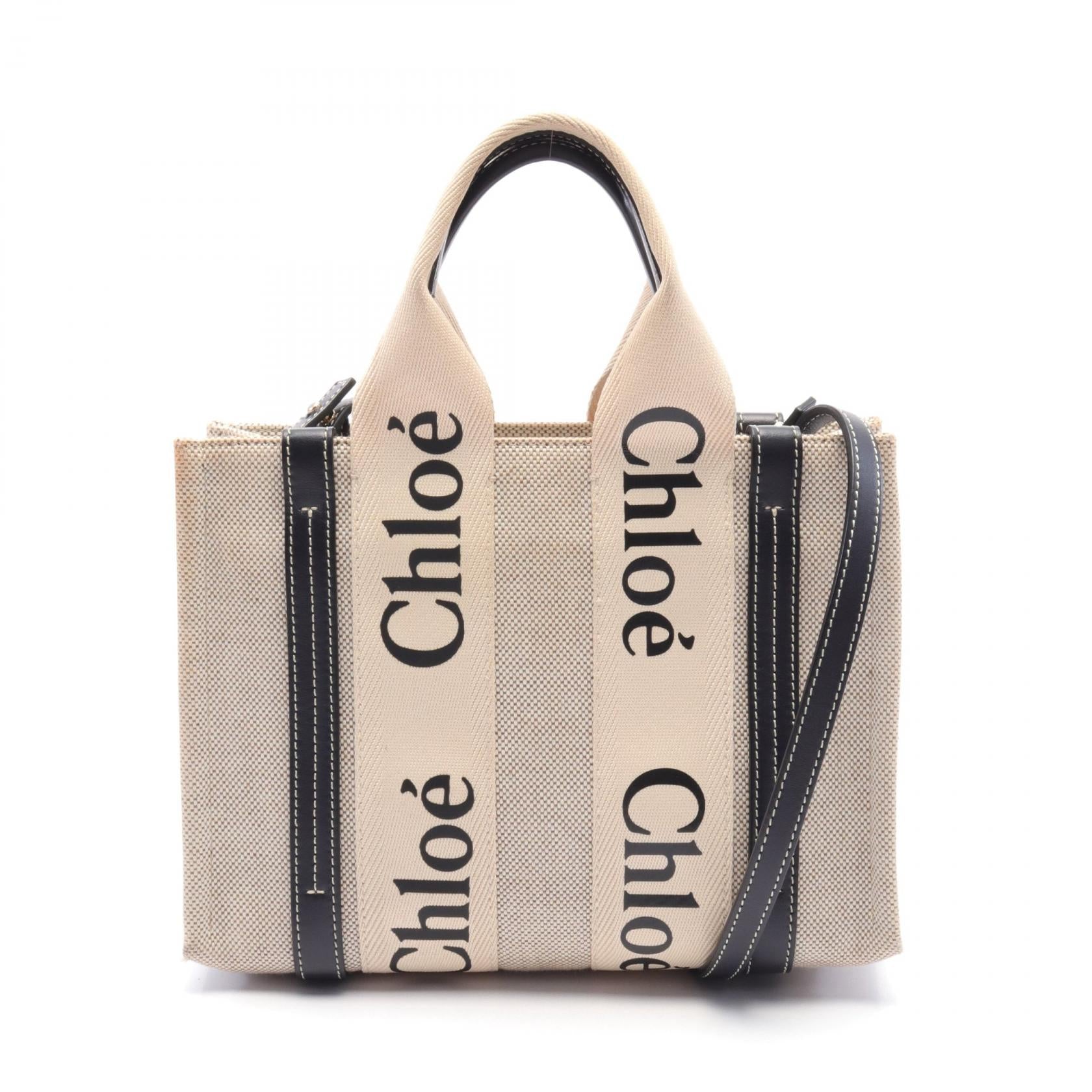 Chloe Woody Small Canvas Leather Tote Bag