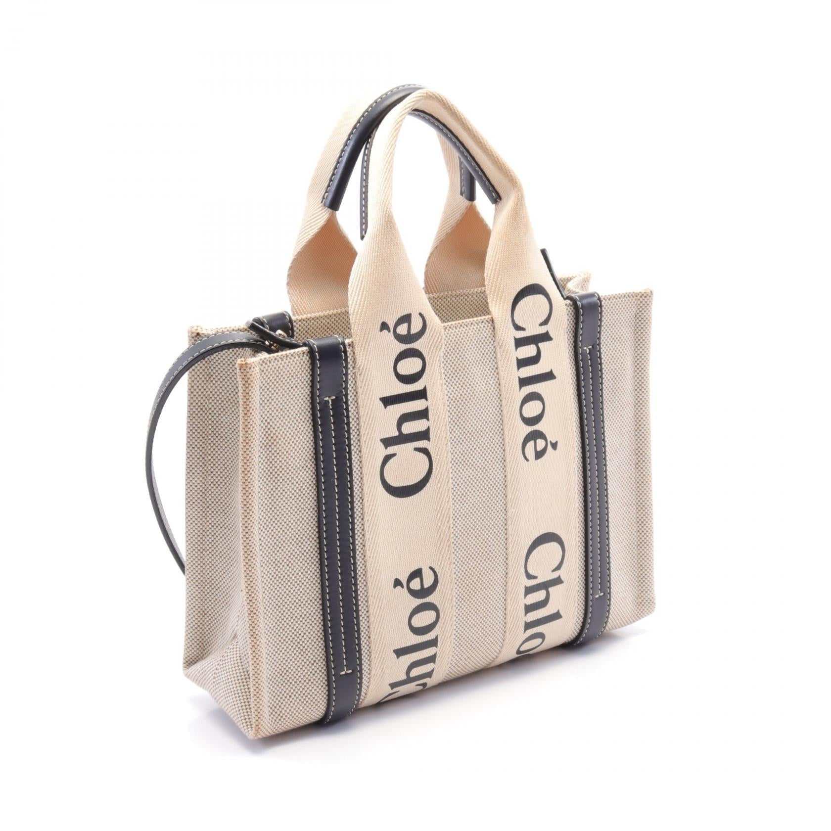 Chloe Woody Small Canvas Leather Tote Bag