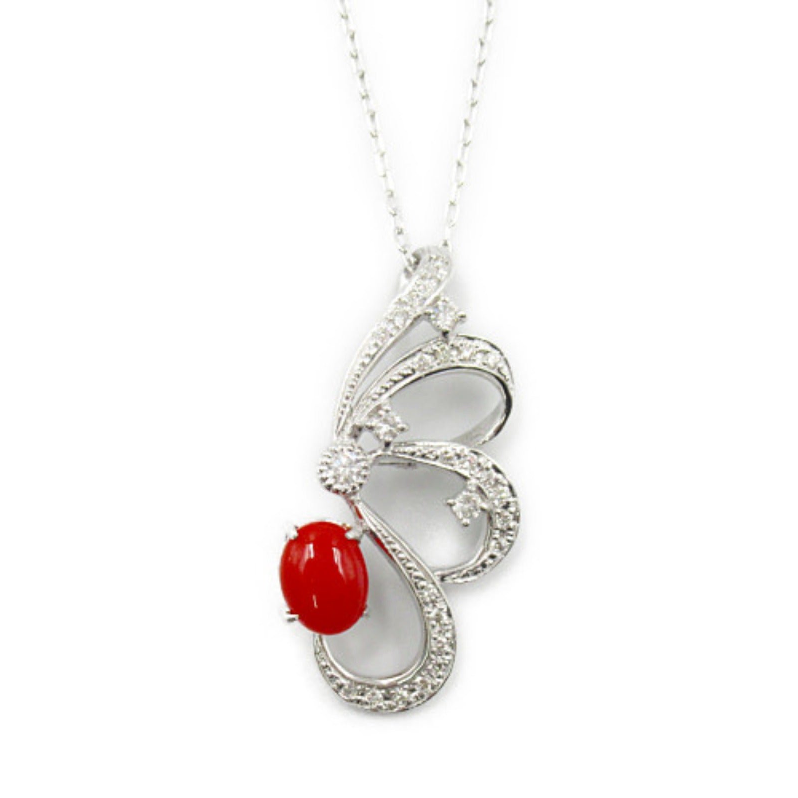 K18WG White Gold Coral Diamond Necklace