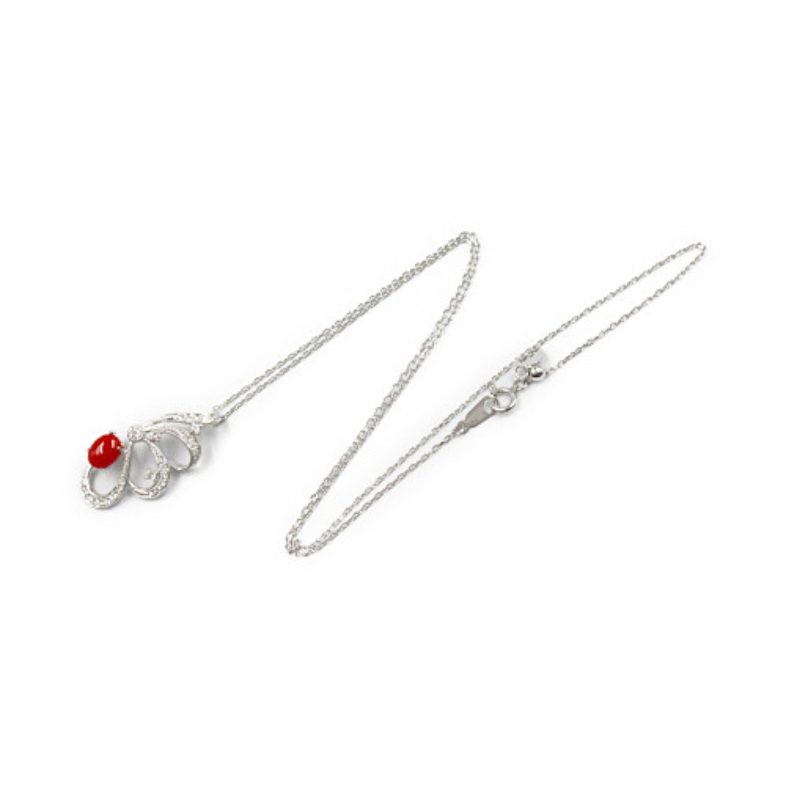 K18WG White Gold Coral Diamond Necklace