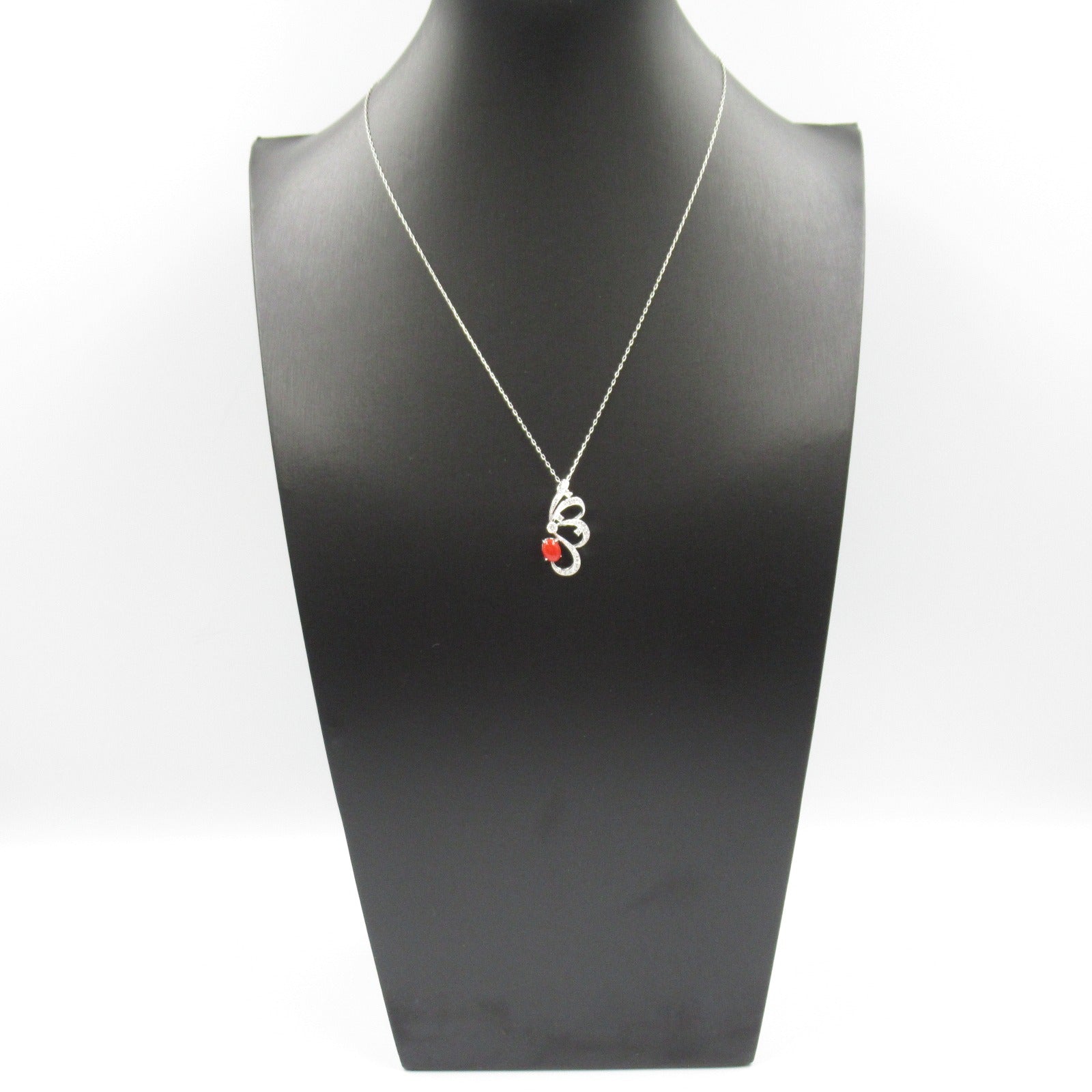 K18WG White Gold Coral Diamond Necklace