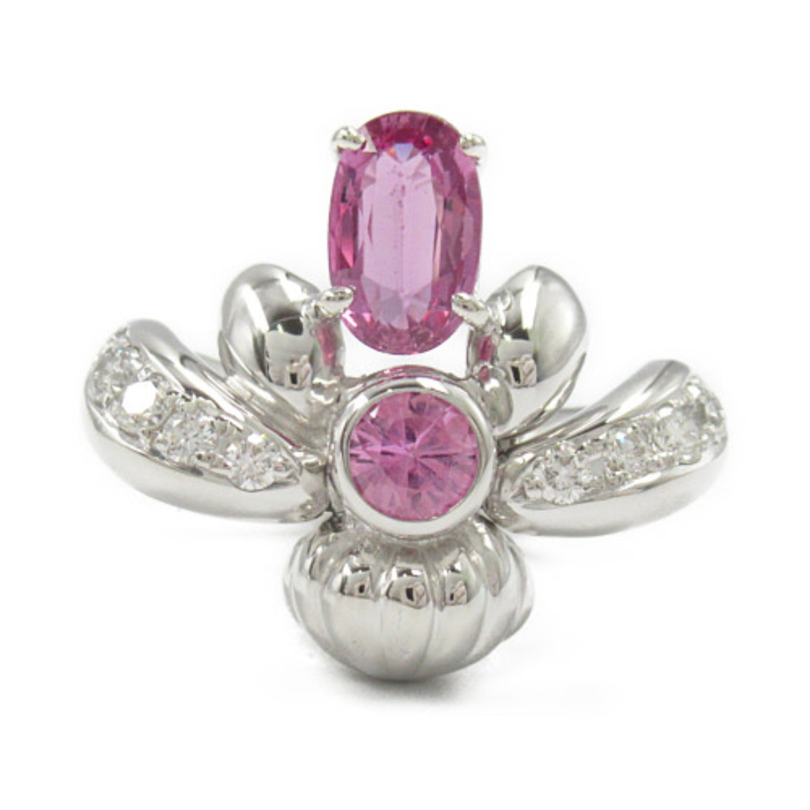 K18WG White Gold Pink Sapphire Diamond Ring