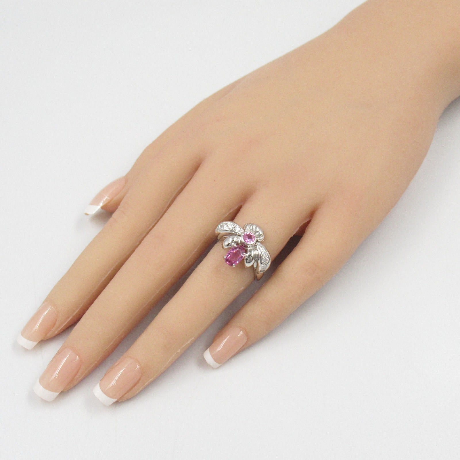 K18WG White Gold Pink Sapphire Diamond Ring