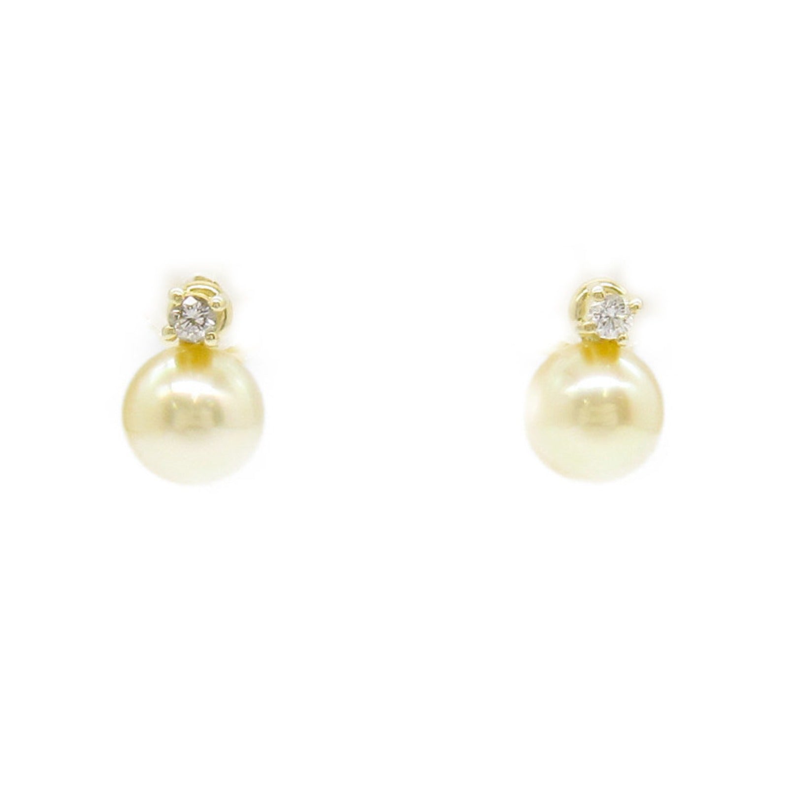 MIKIMOTO Pearl Diamond Earrings K18 Yellow Gold