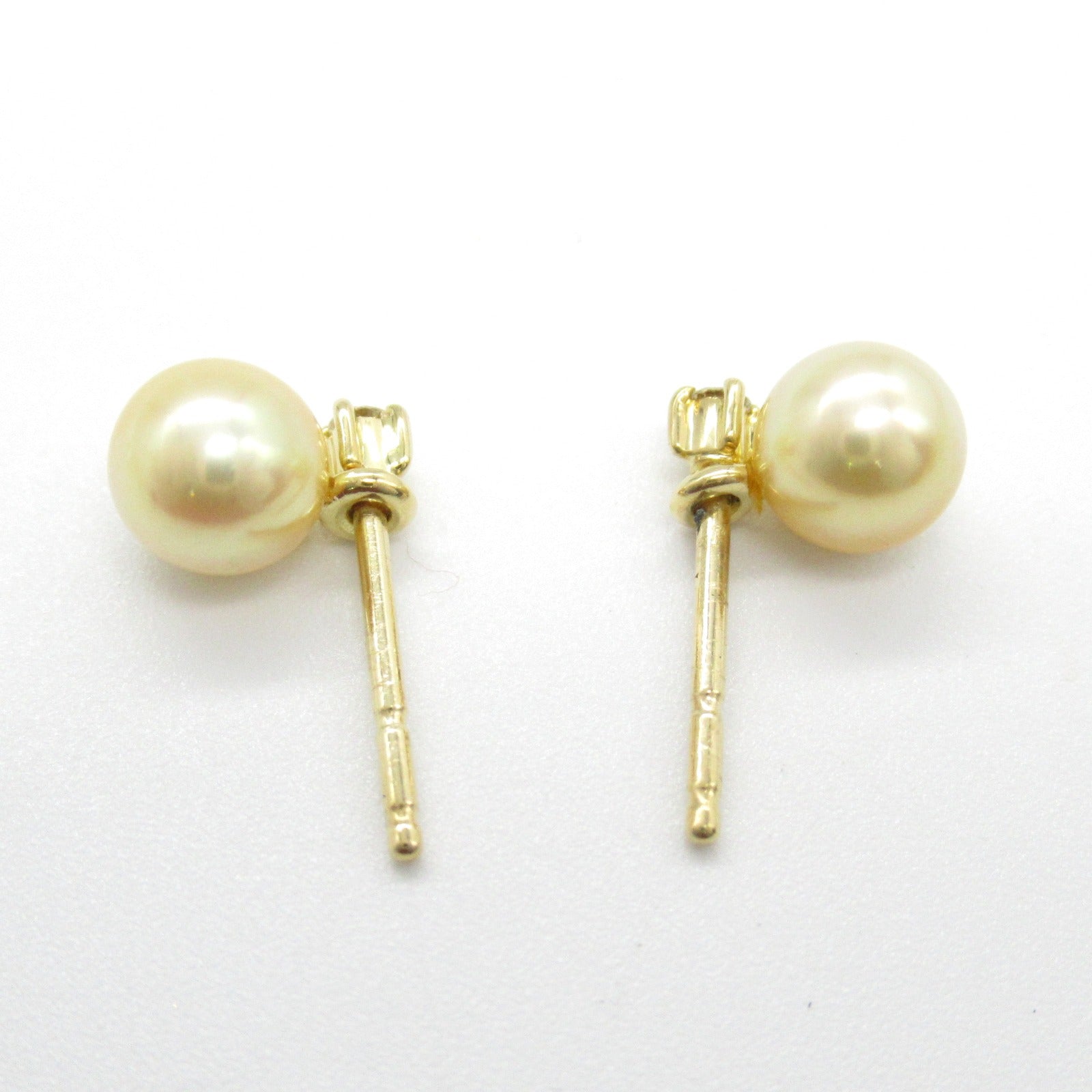 MIKIMOTO Pearl Diamond Earrings K18 Yellow Gold