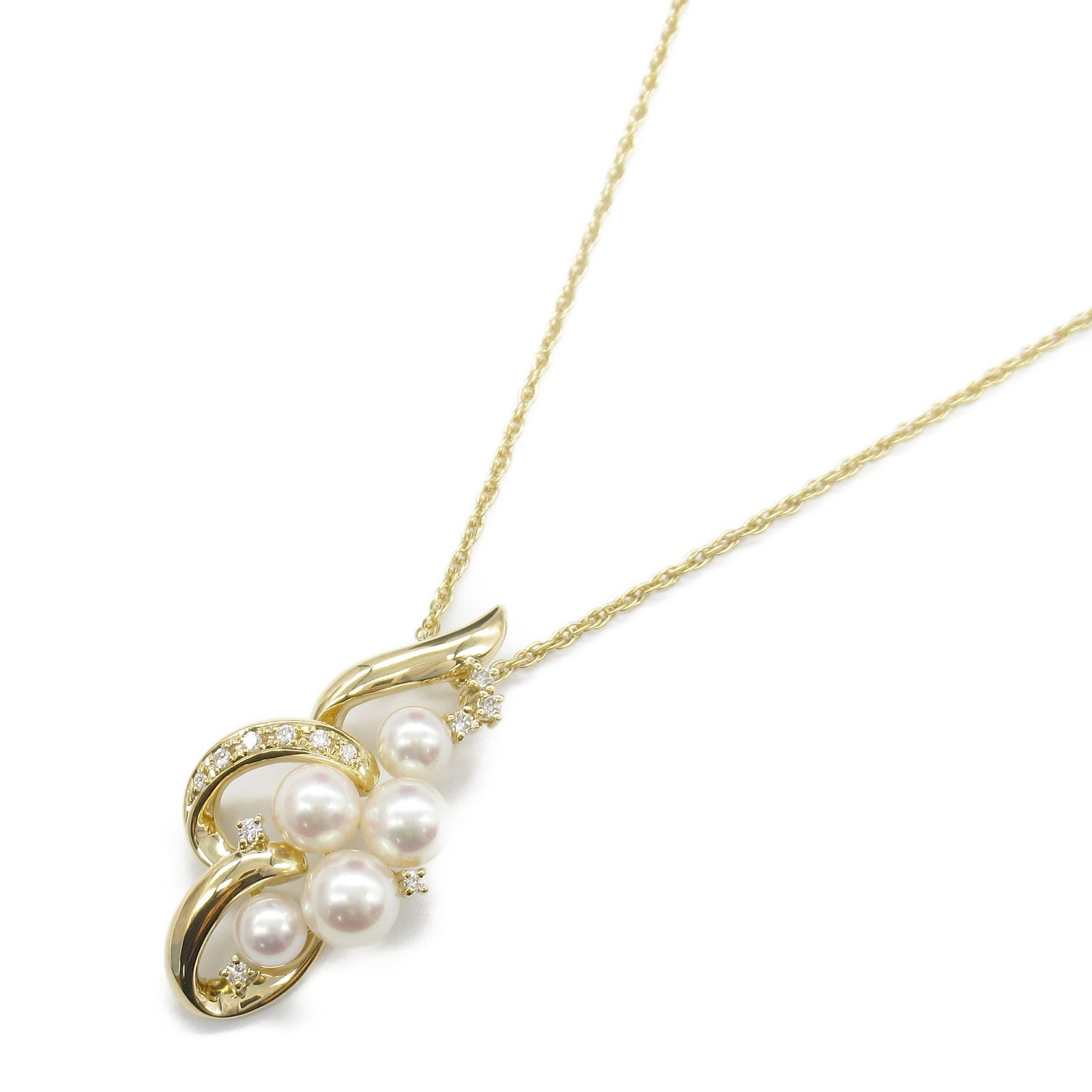 Tasaki Diamond Pearl Necklace K18 Yellow Gold