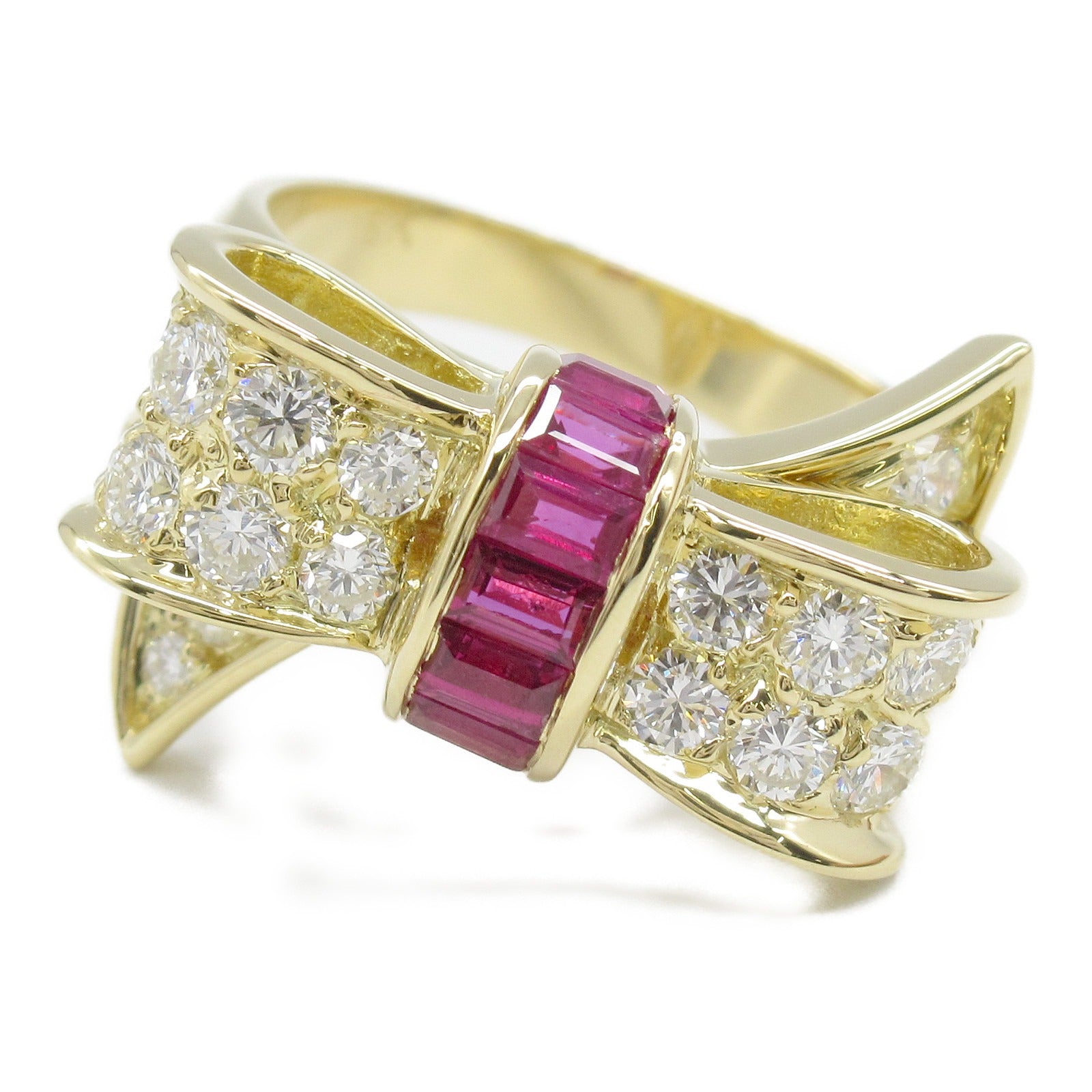 Tiffany & Co Antique Ribbon Ring K18 Yellow Gold Ruby