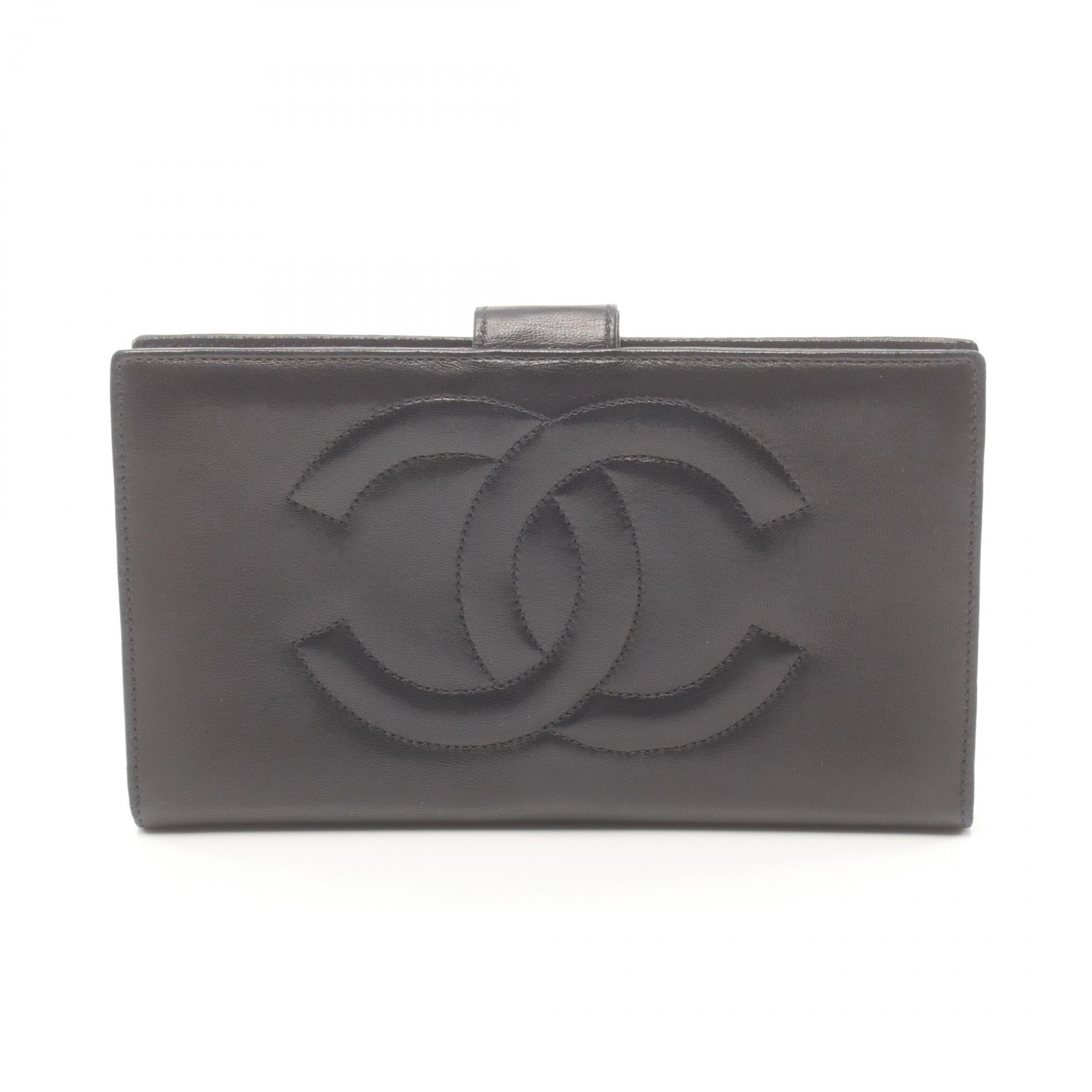 Chanel Lambskin Coco Mark Long Wallet Black