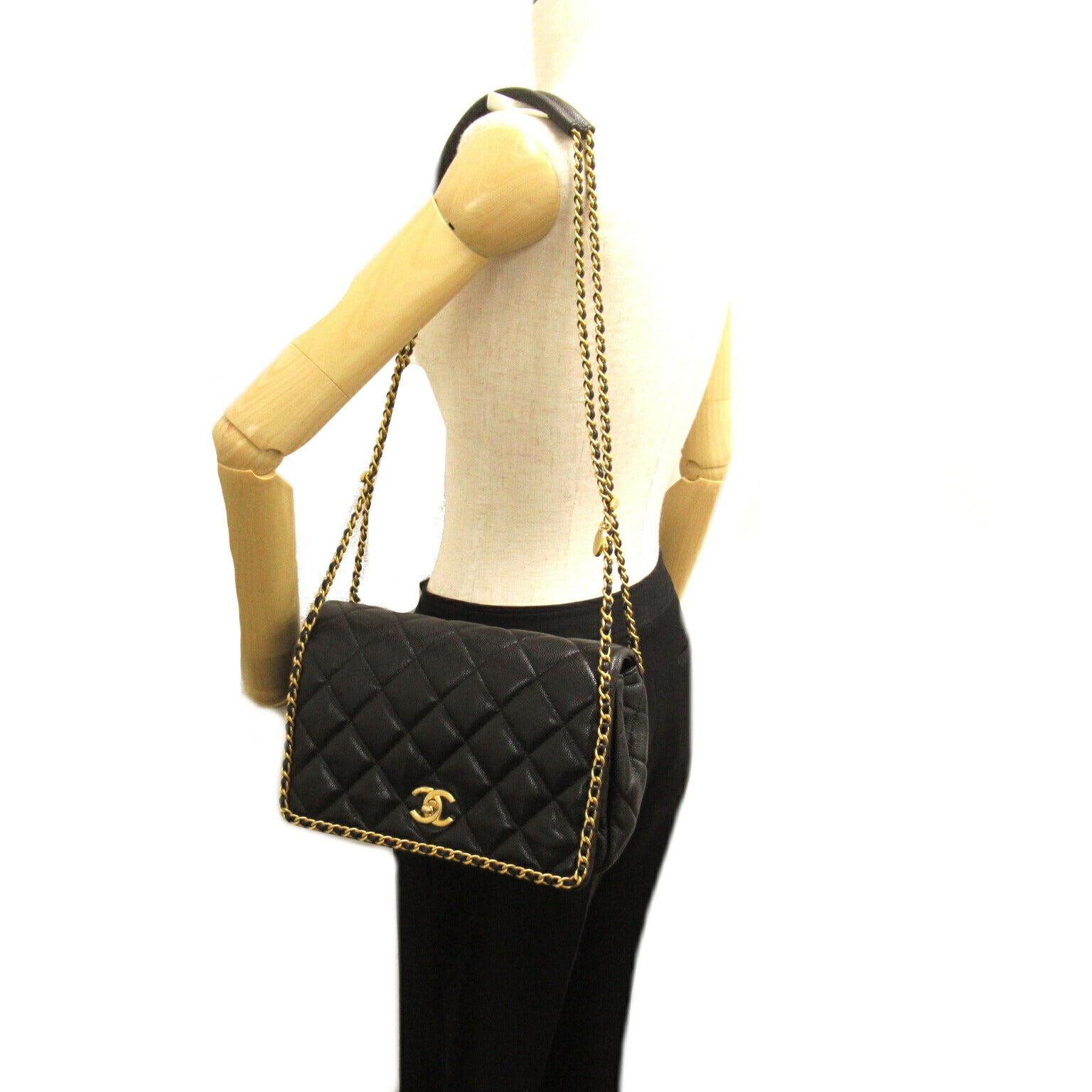 Chanel Caviar Skin Matelasse Shoulder Bag Black