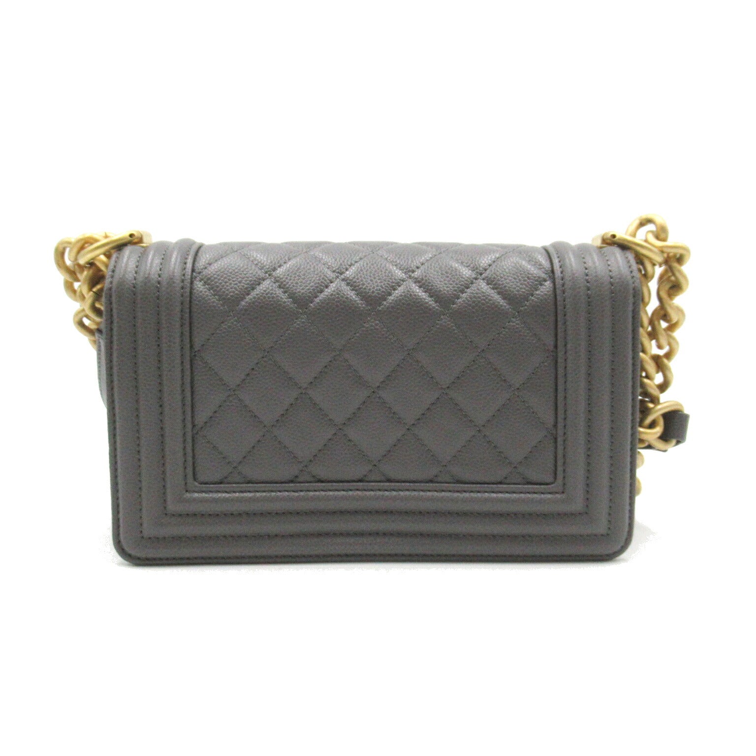 Chanel Boy Caviar Chain Shoulder Bag Gray