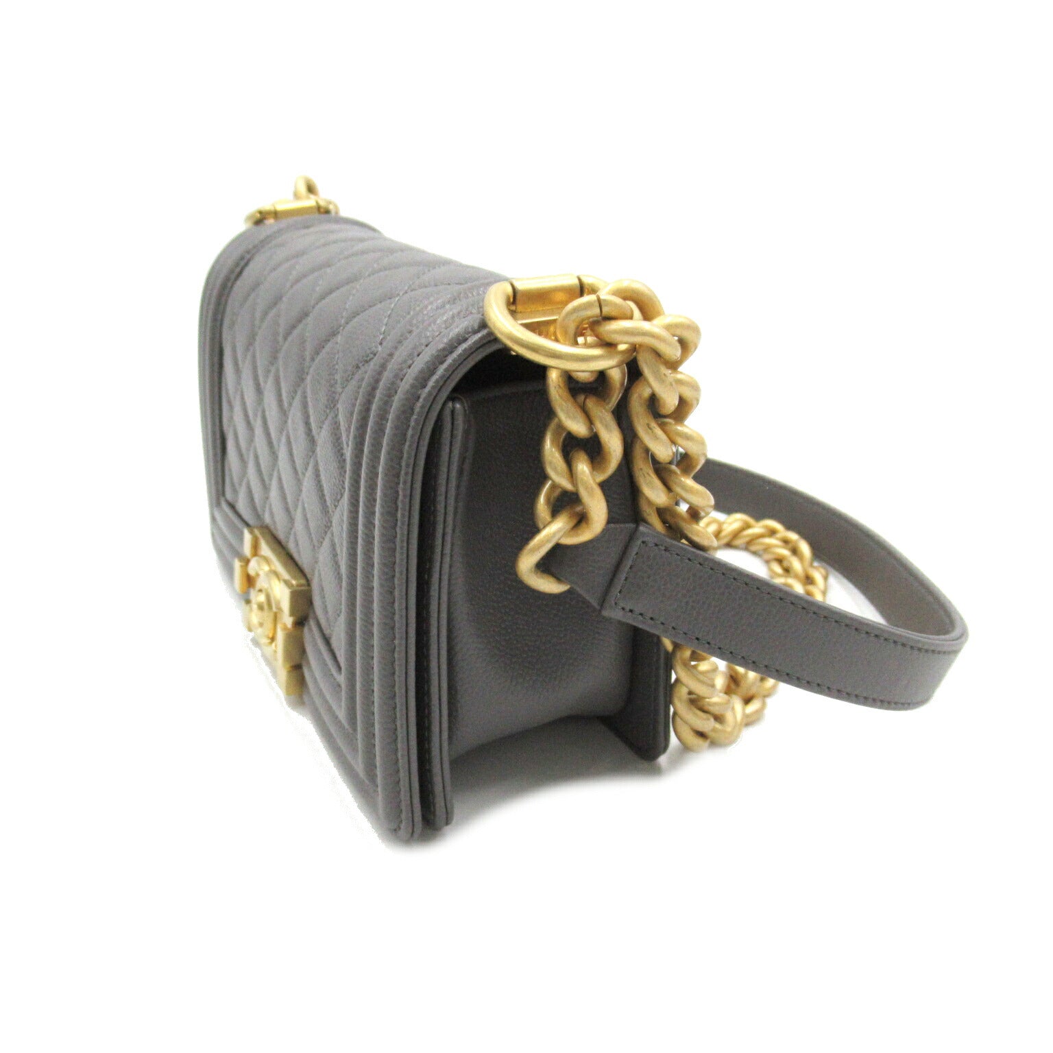 Chanel Boy Caviar Chain Shoulder Bag Gray