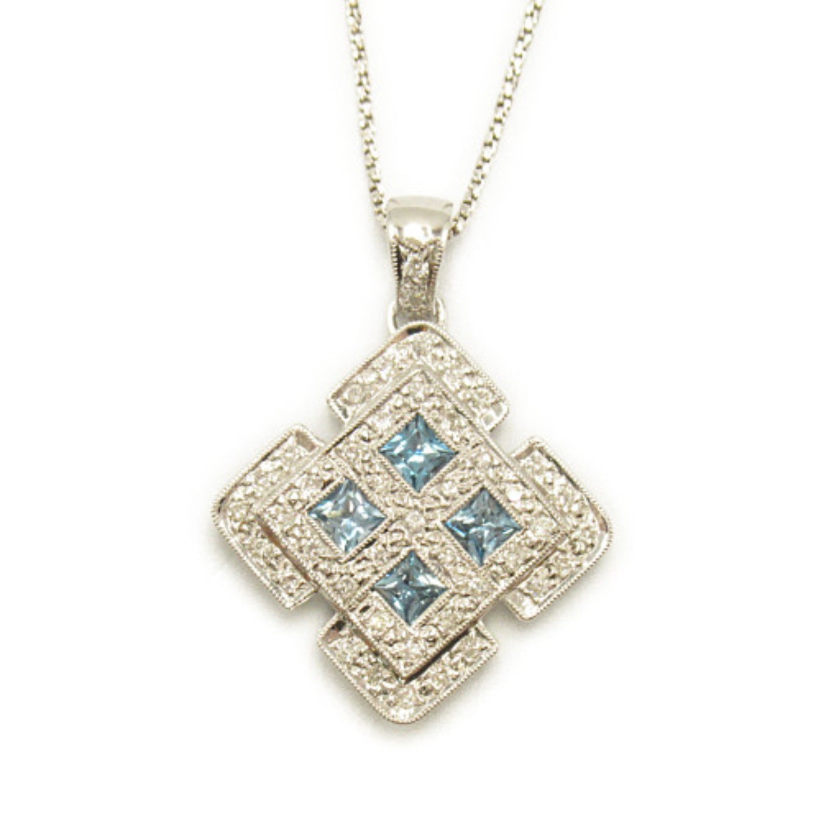 K18WG White Gold Blue Topaz Diamond Necklace