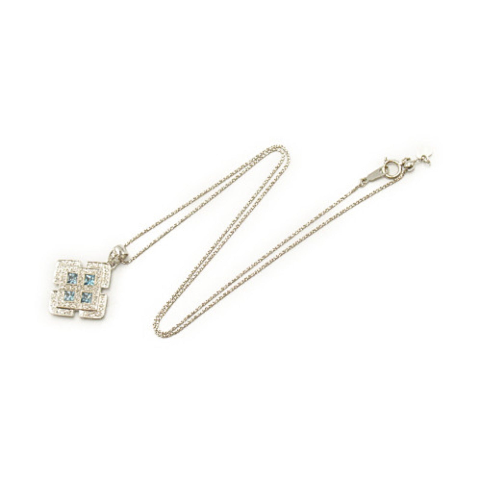 K18WG White Gold Blue Topaz Diamond Necklace