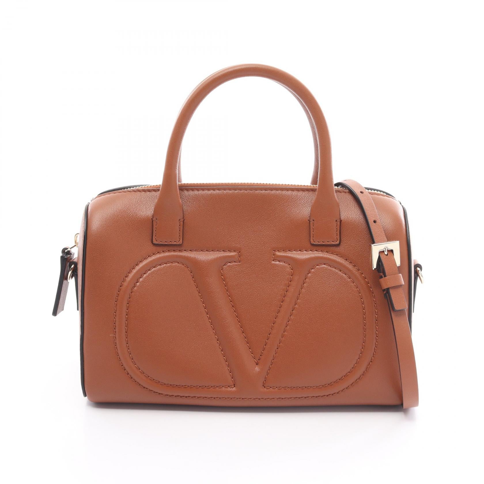 Valentino V Logo Leather Handbag Brown