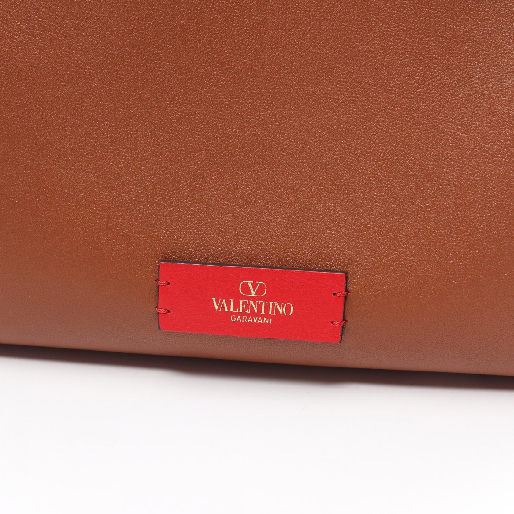 Valentino V Logo Leather Handbag Brown