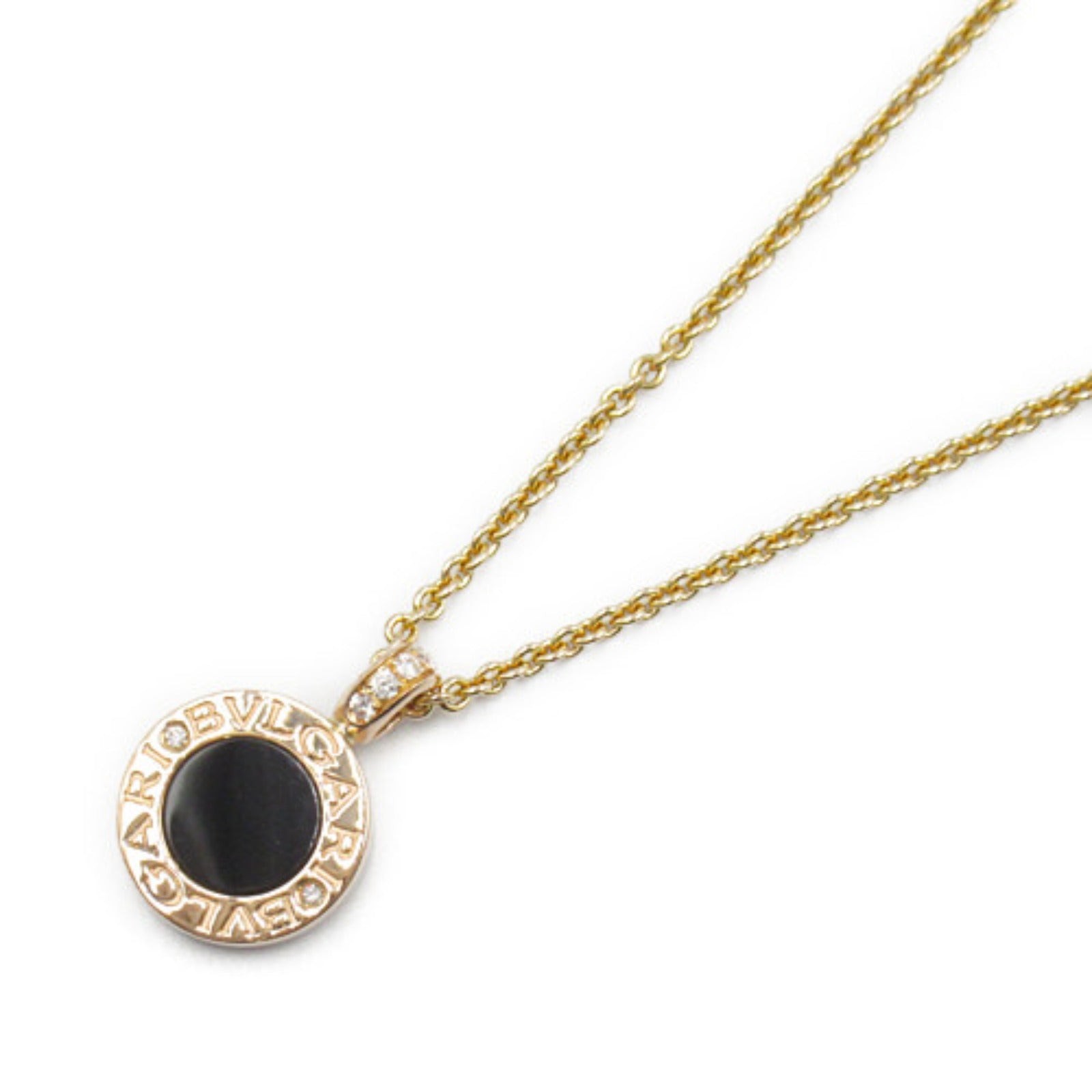 Bvlgari K18 Yellow Gold Diamond Onyx Shell Necklace