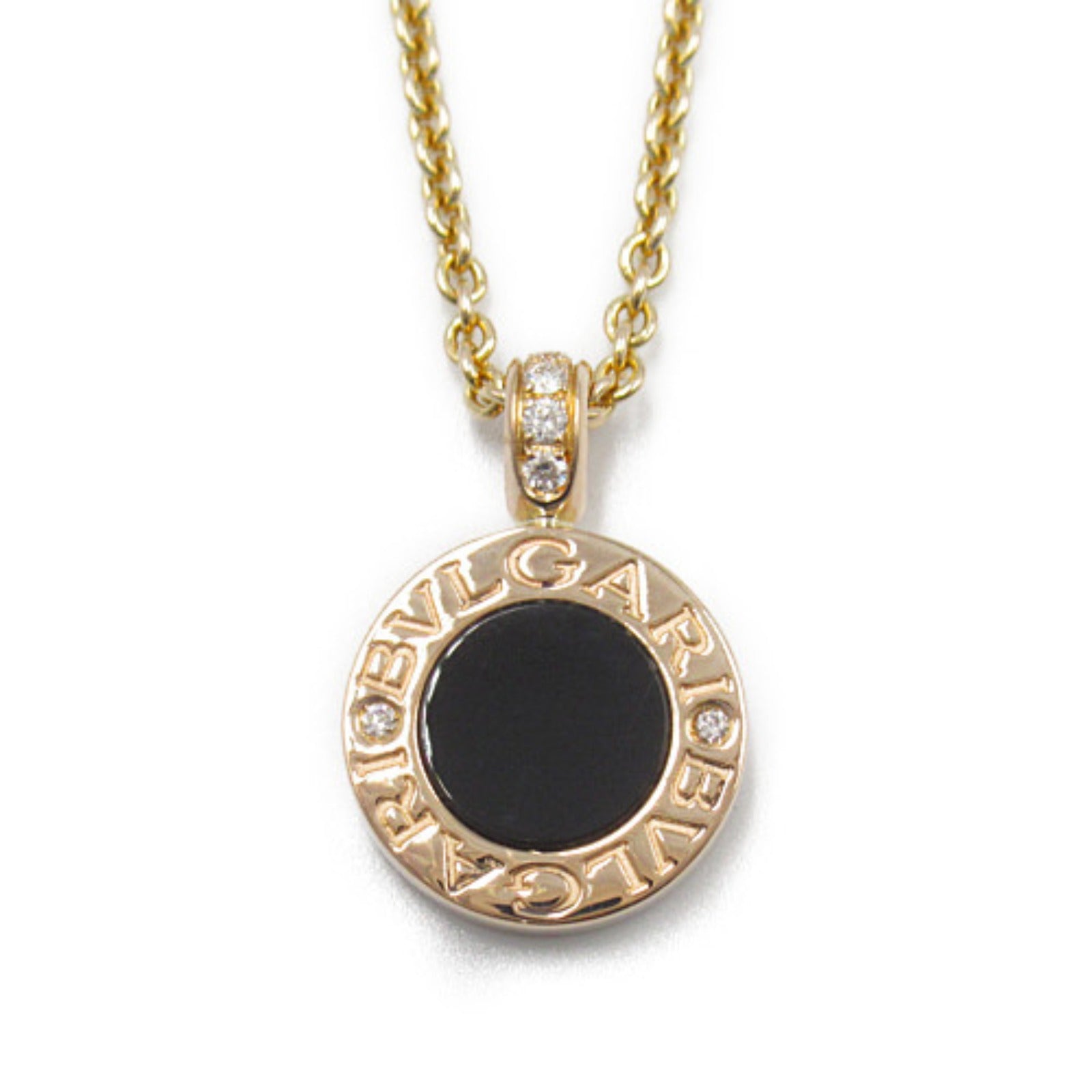 Bvlgari K18 Yellow Gold Diamond Onyx Shell Necklace