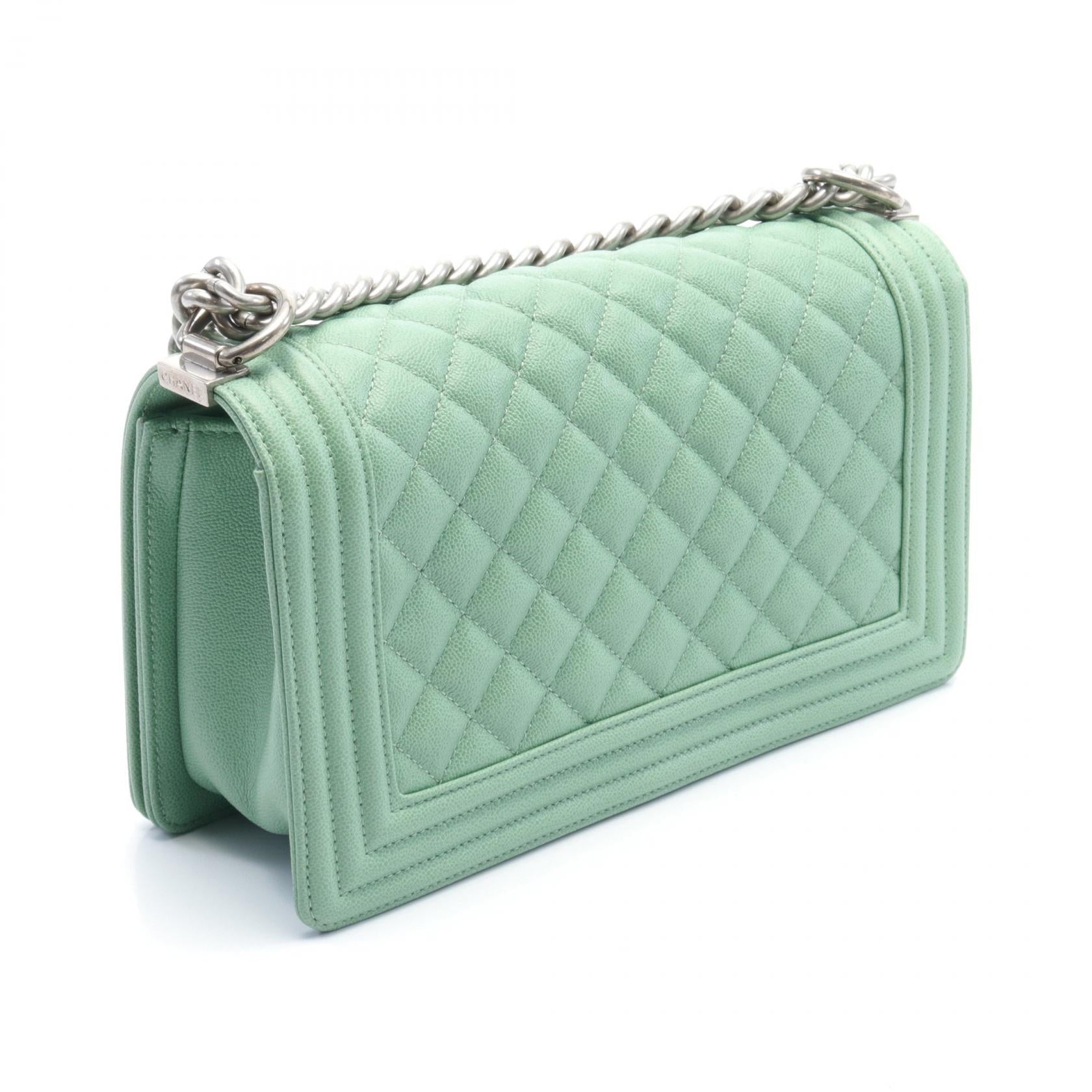 Chanel Boy Caviar Shoulder Bag Green