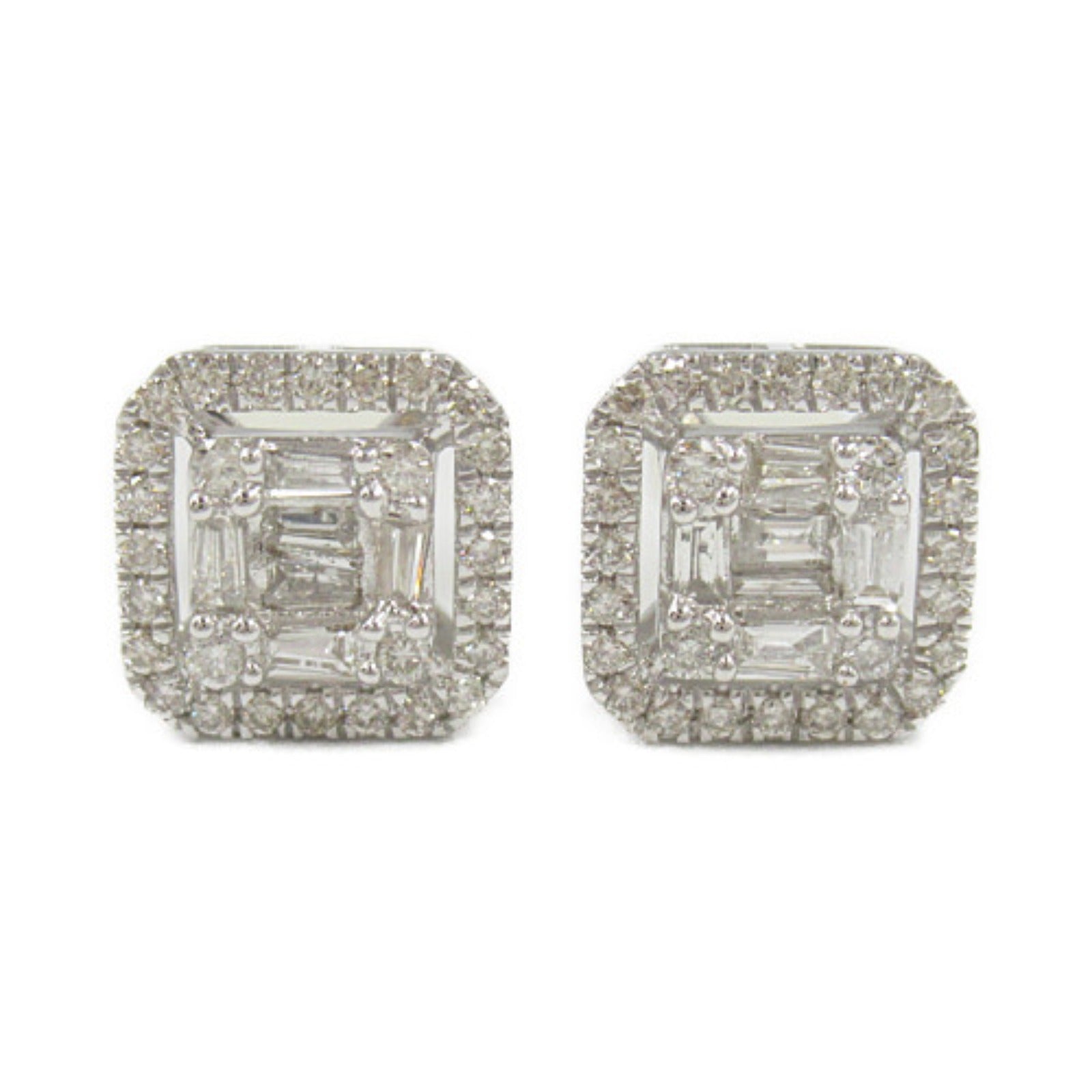 LuxUness Platinum Square Diamond Earrings  Metal Earrings in Great Condition